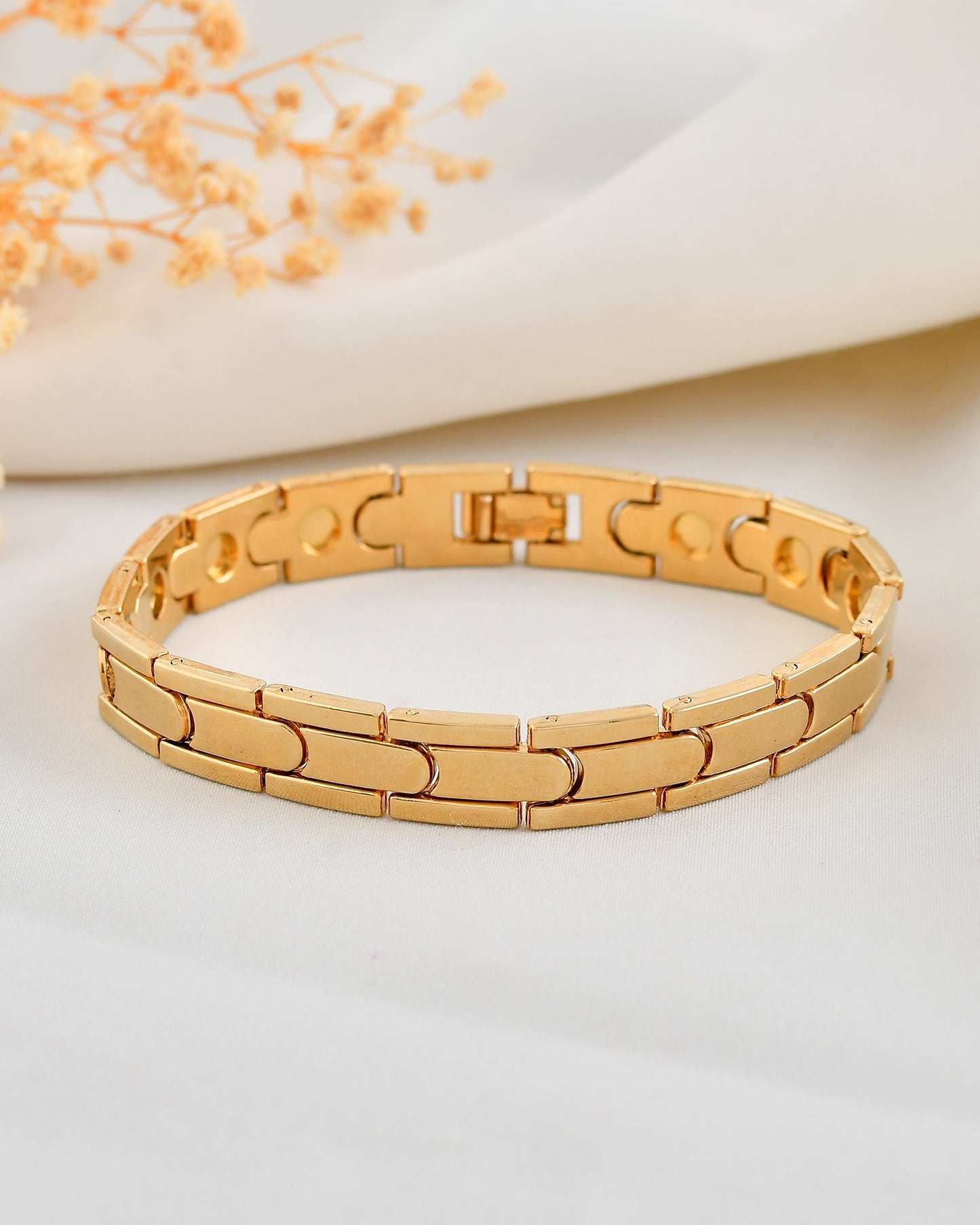 VOJ Classic Gold-Toned Stainless Steel Power Element Bracelet - Swadesiicart