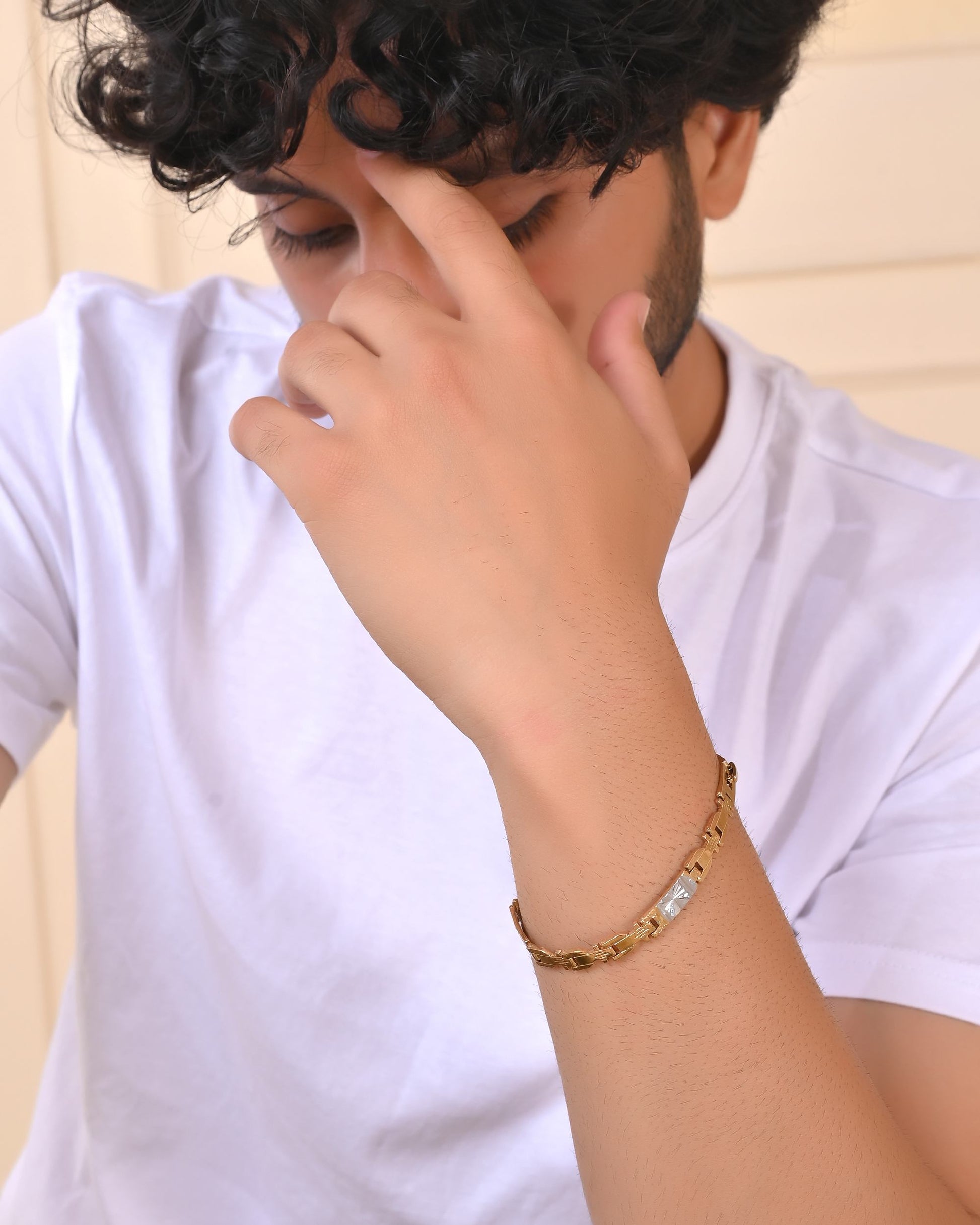 VOJ Men's Elegant Two-Tone Gold & Silver Link Bracelet - Swadesiicart