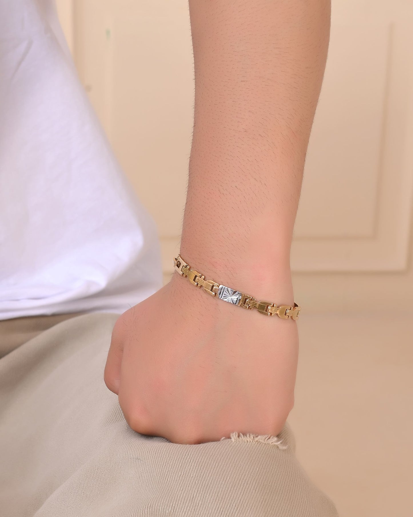 VOJ Men's Elegant Two-Tone Gold & Silver Link Bracelet - Swadesiicart