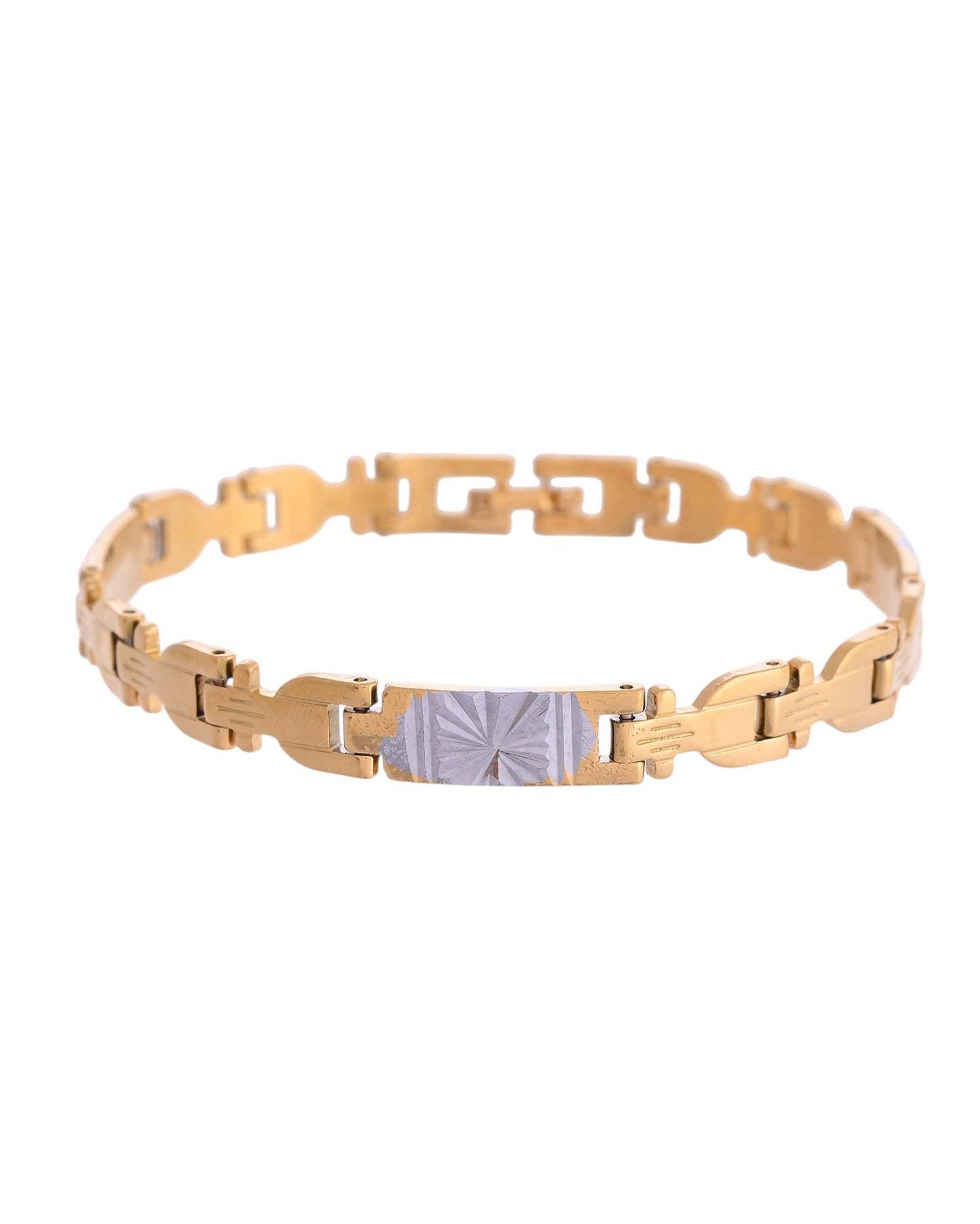 VOJ Men's Elegant Two-Tone Gold & Silver Link Bracelet - Swadesiicart