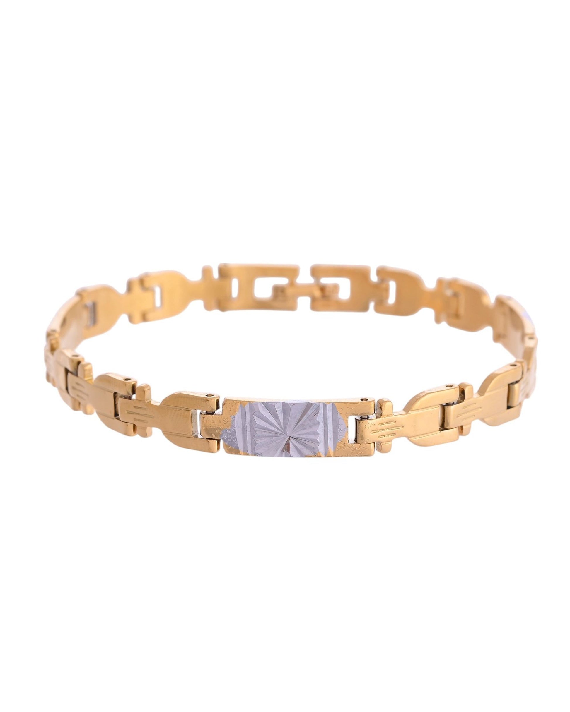 VOJ Men's Elegant Two-Tone Gold & Silver Link Bracelet - Swadesiicart