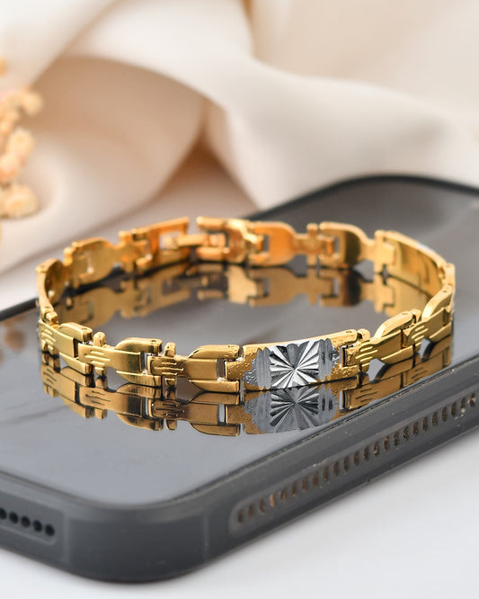 VOJ Men's Elegant Two-Tone Gold & Silver Link Bracelet - Swadesiicart
