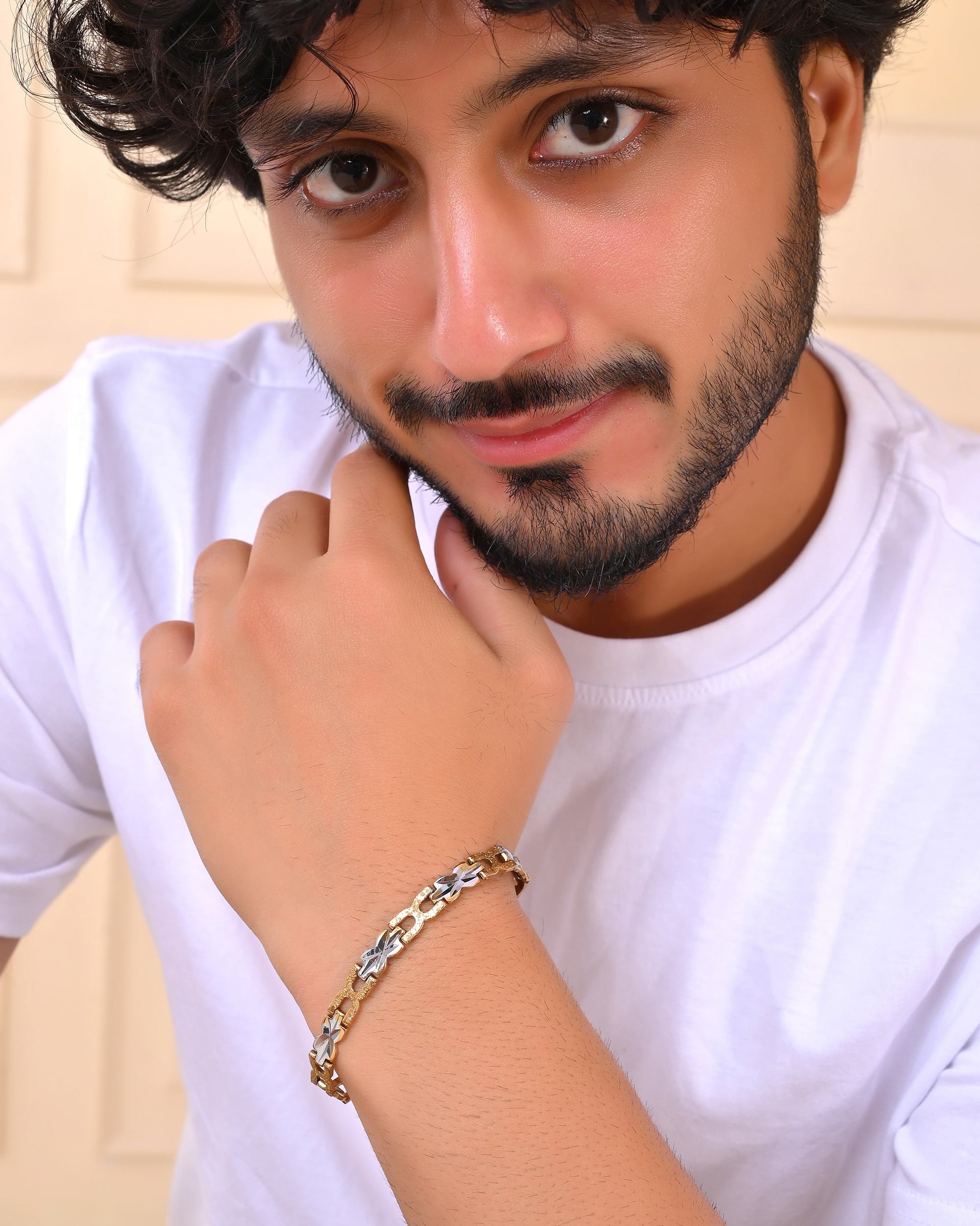 VOJ Men Gold Polished & Silver-Toned Exquisite Alloy Link Bracelet - Swadesiicart