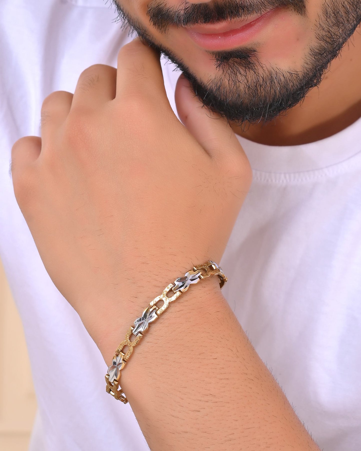 VOJ Men Gold Polished & Silver-Toned Exquisite Alloy Link Bracelet - Swadesiicart