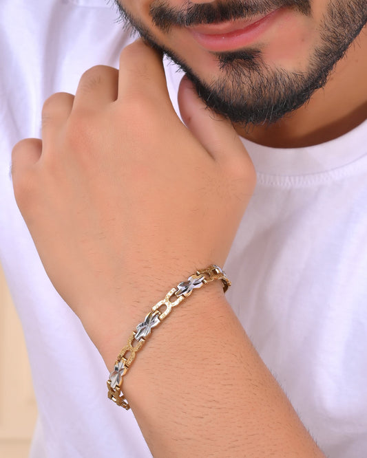 VOJ Men Gold Polished & Silver-Toned Exquisite Alloy Link Bracelet - Swadesiicart