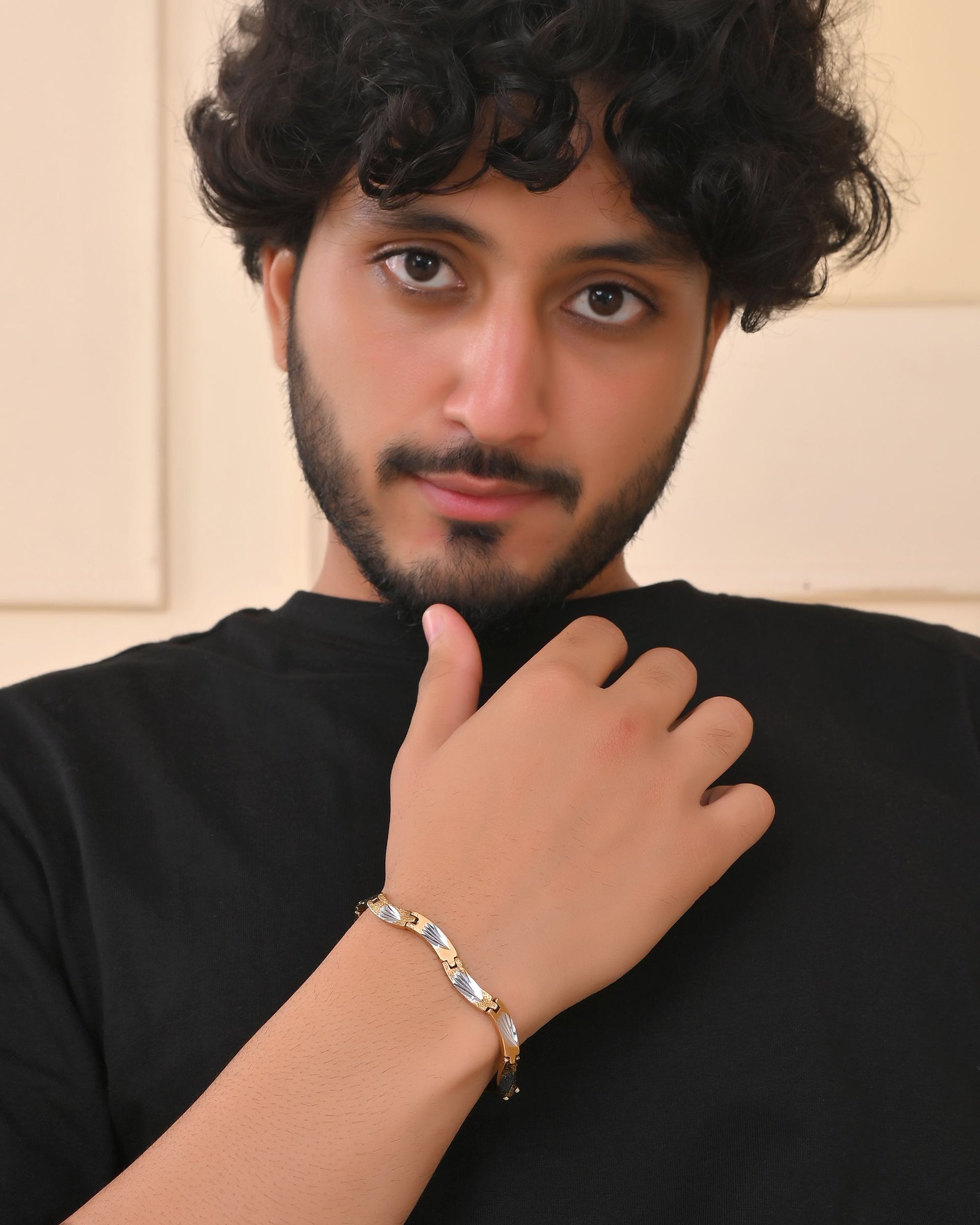 VOJ Men Gold Polished & Silver-Toned Exquisite Waved Linked Bracelet - Swadesiicart