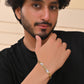 VOJ Men's Double Toned Stainless Steel Textural Linked Bracelet - Swadesiicart