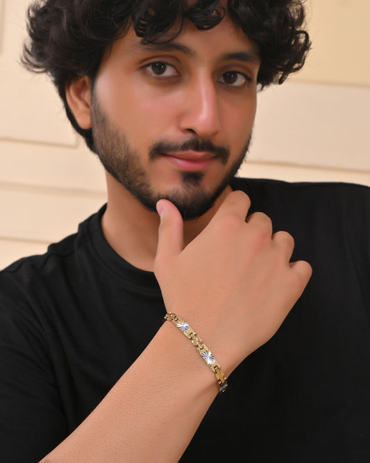 VOJ Men's Double Toned Stainless Steel Textural Linked Bracelet - Swadesiicart