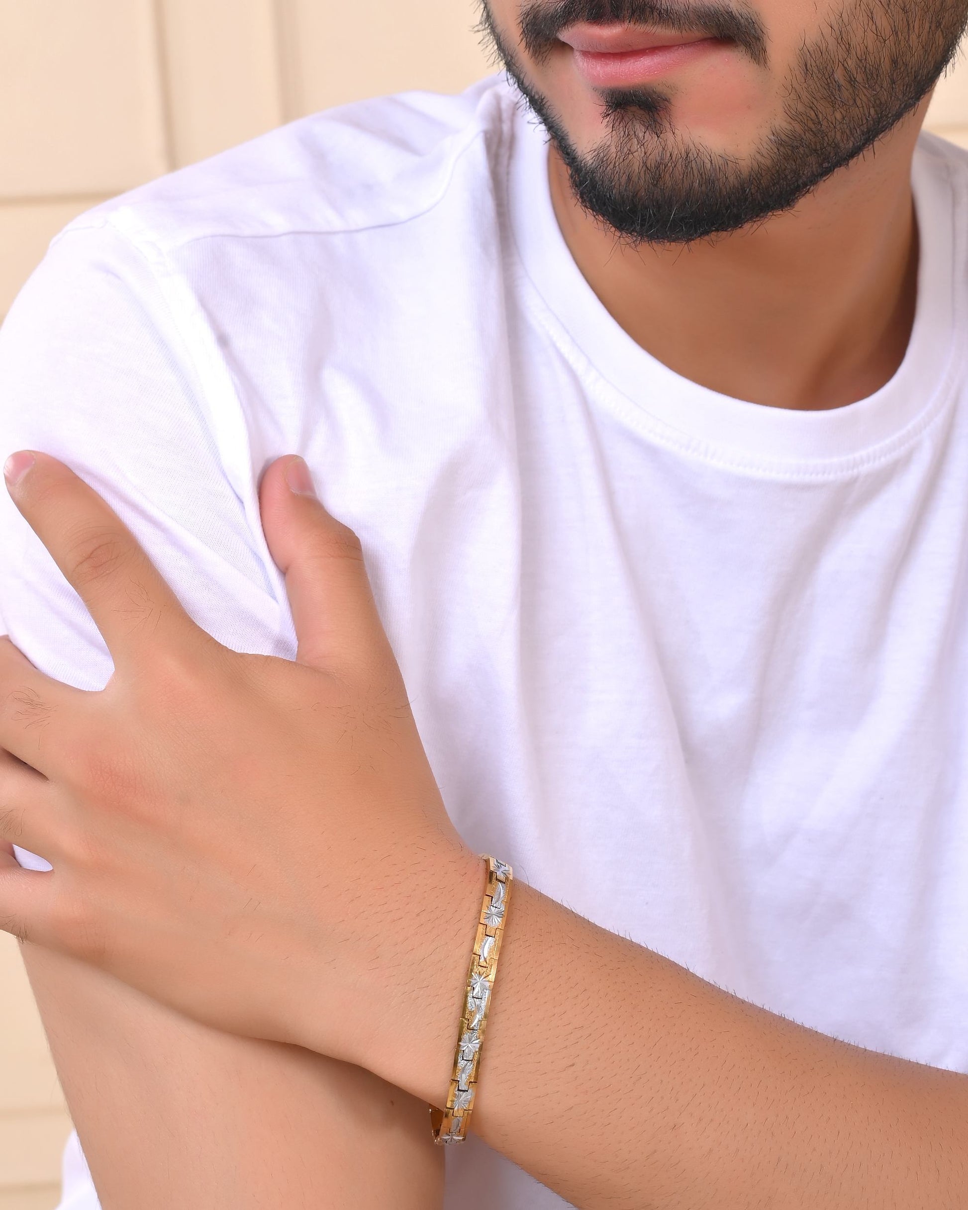 VOJ Men's Double Toned Textural Stainless Steel Bracelet - Swadesiicart