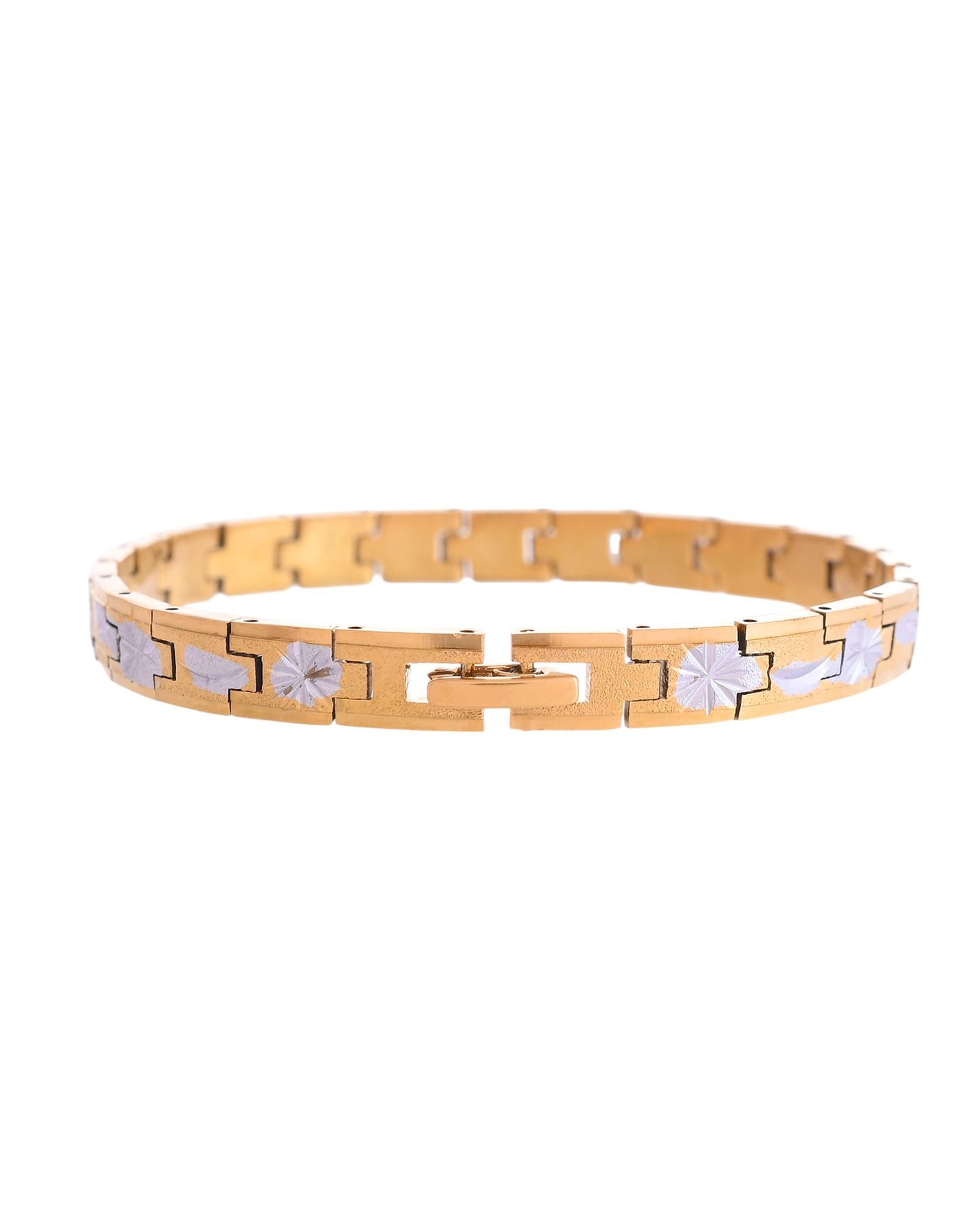 VOJ Men's Double Toned Textural Stainless Steel Bracelet - Swadesiicart