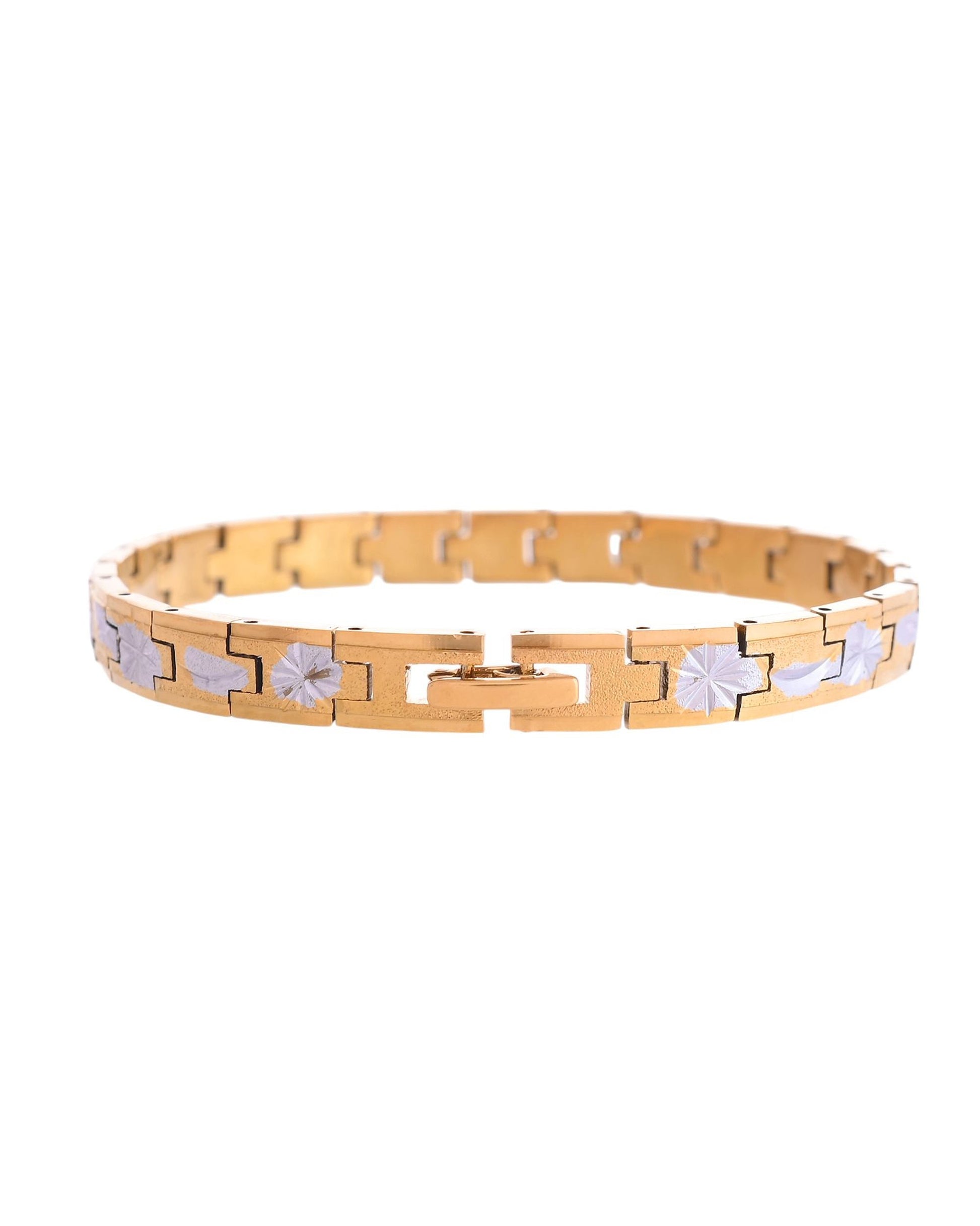 VOJ Men's Double Toned Textural Stainless Steel Bracelet - Swadesiicart