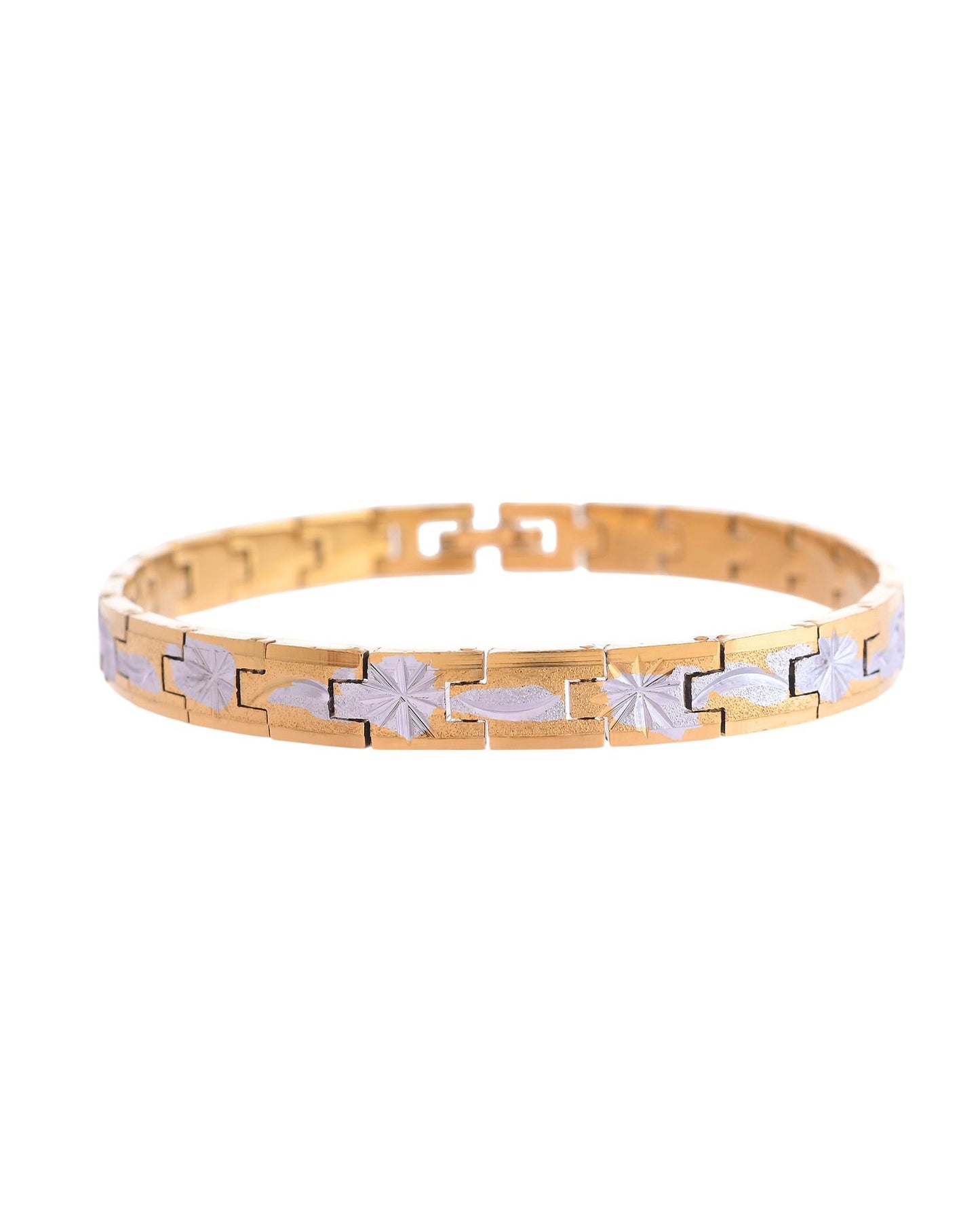 VOJ Men's Double Toned Textural Stainless Steel Bracelet - Swadesiicart