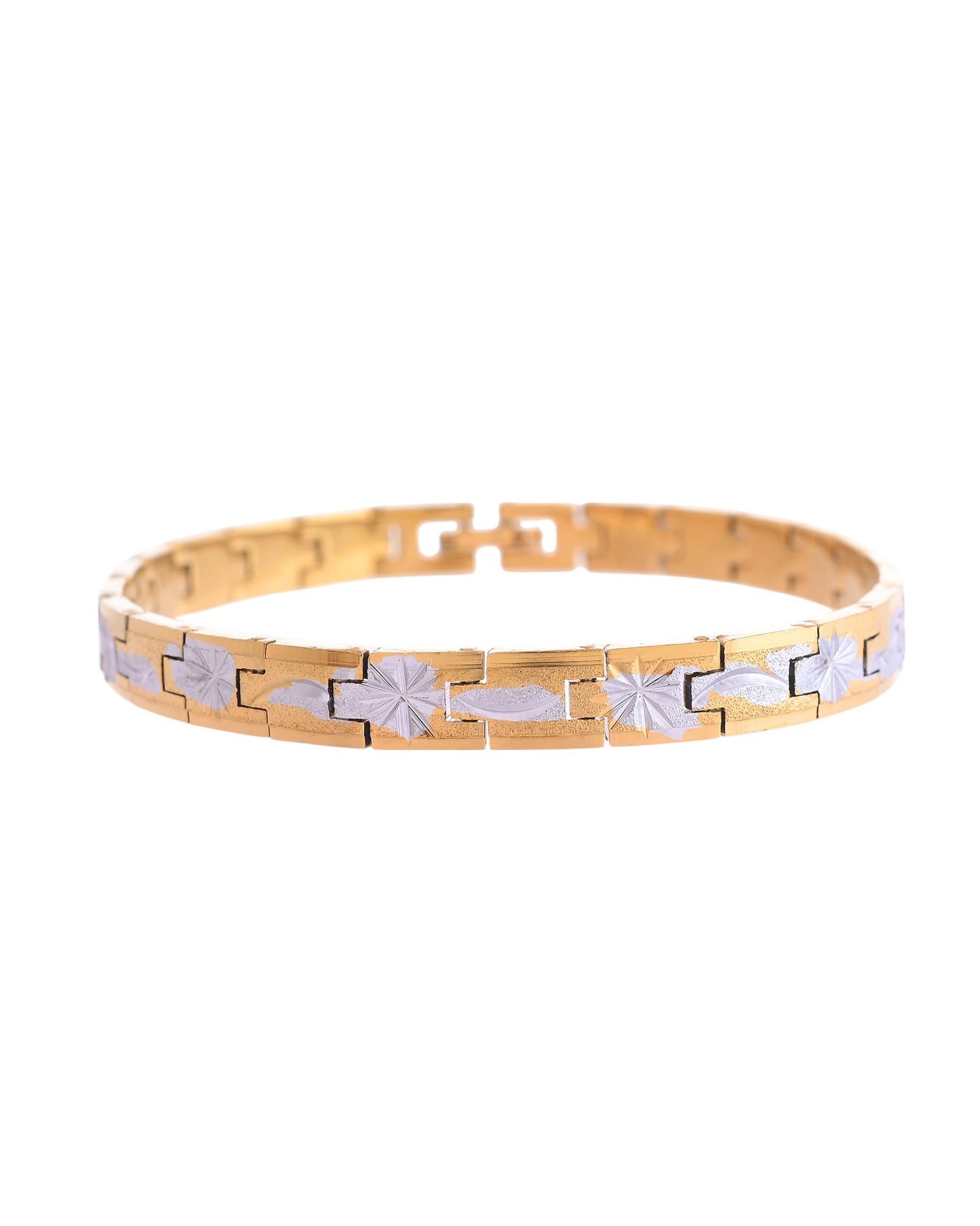 VOJ Men's Double Toned Textural Stainless Steel Bracelet - Swadesiicart