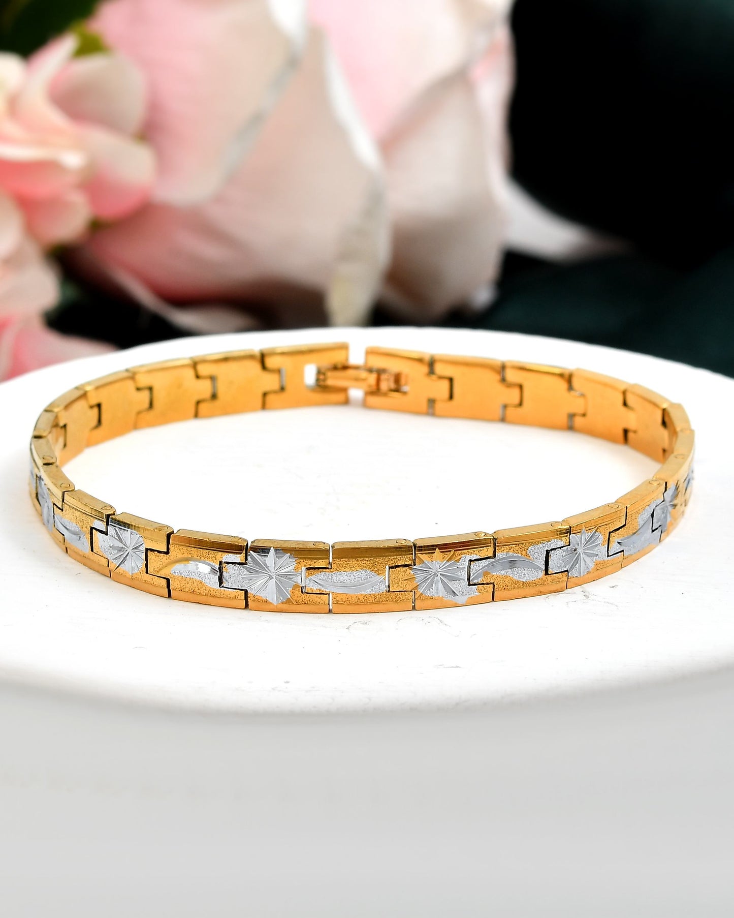 VOJ Men's Double Toned Textural Stainless Steel Bracelet - Swadesiicart