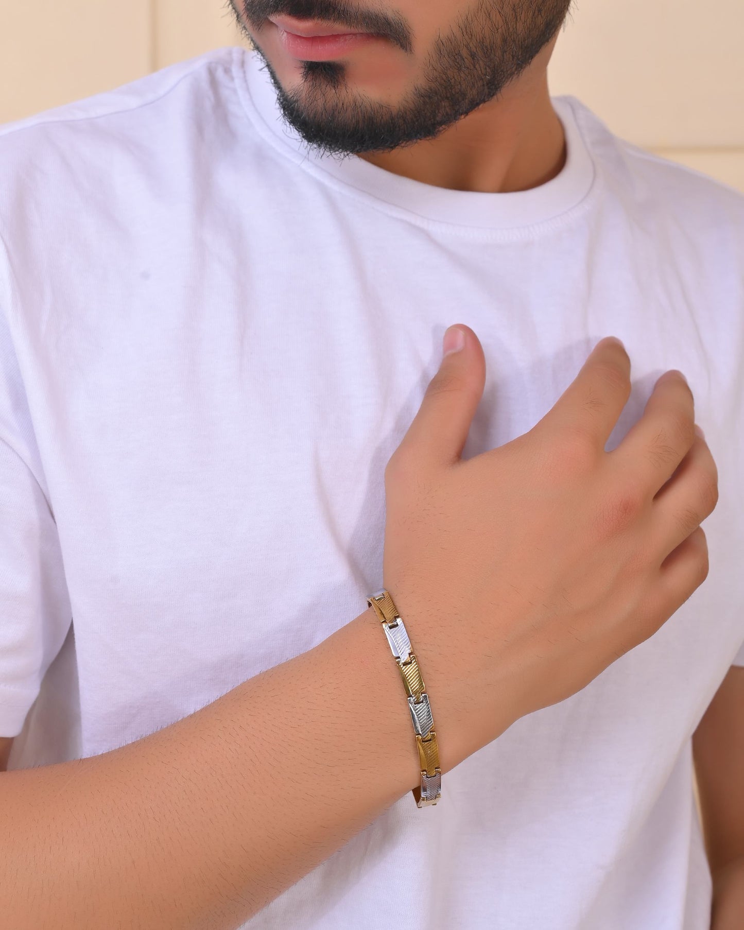 VOJ Dual Toned Alloy Bracelet For Men - Swadesiicart