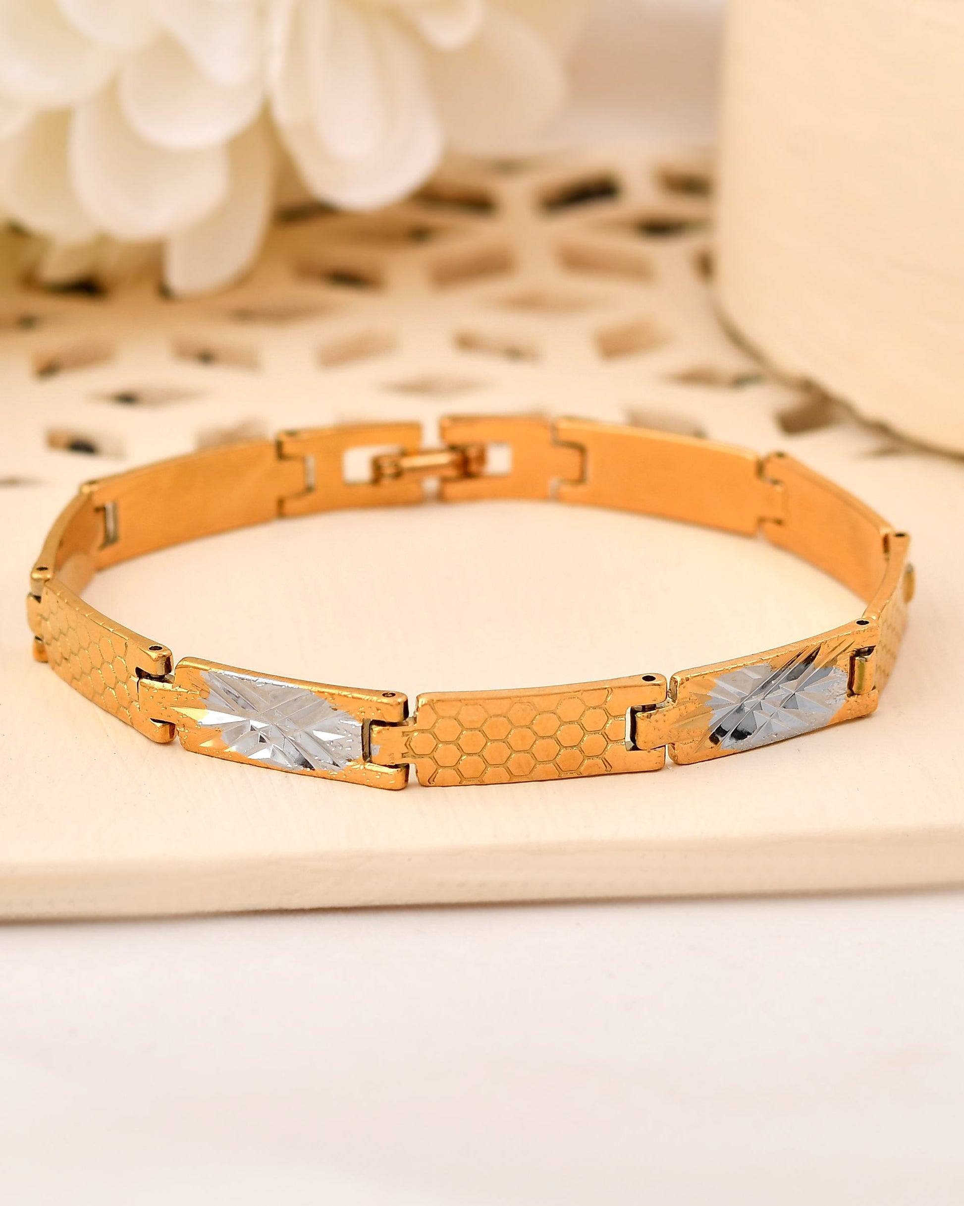 VOJ Dual Toned Alloy Textural Bracelet For Men - Swadesiicart