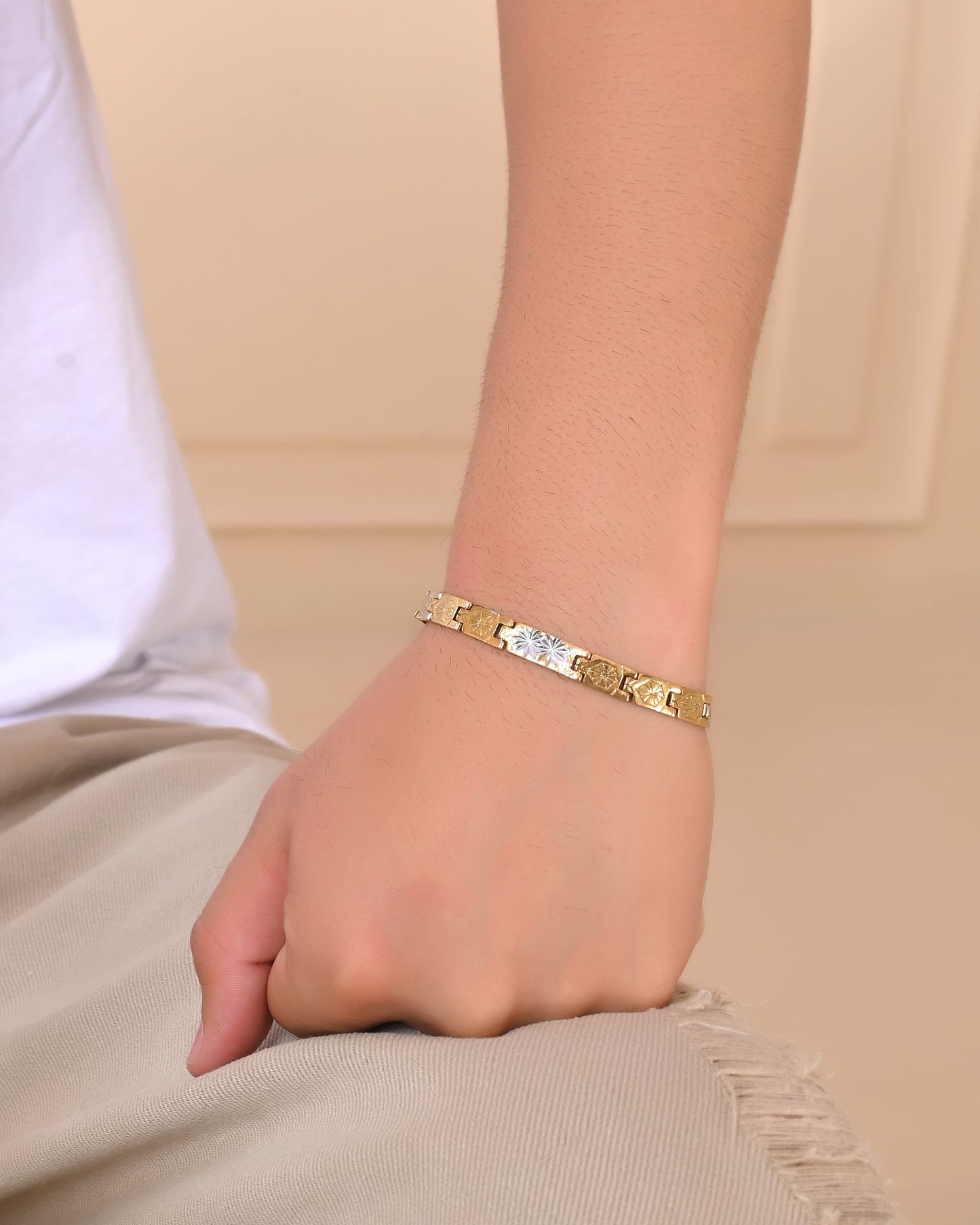 VOJ Gold And Silver Toned Stainless Steel Textural Bracelet For Men - Swadesiicart