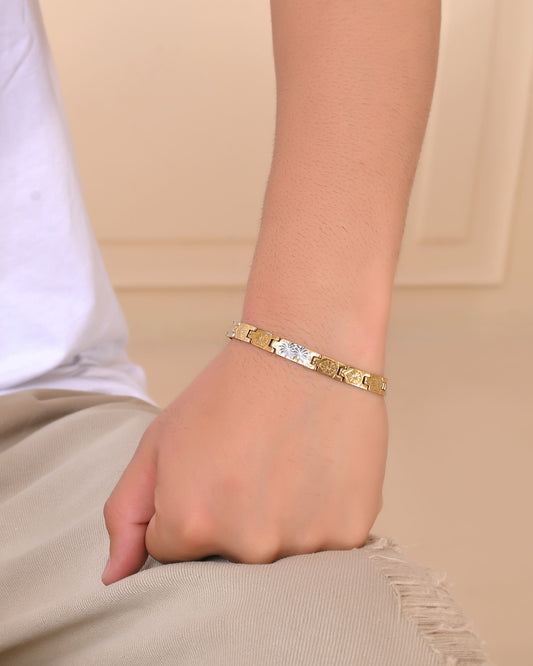 VOJ Gold And Silver Toned Stainless Steel Textural Bracelet For Men - Swadesiicart