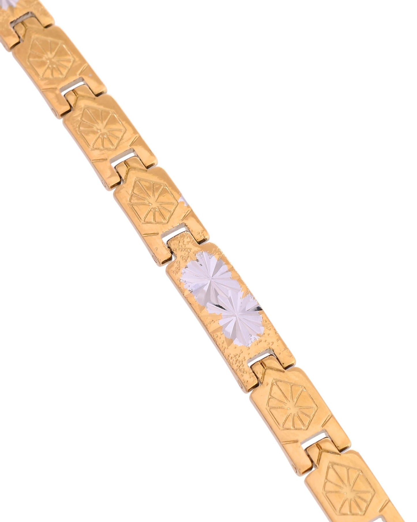 VOJ Gold And Silver Toned Stainless Steel Textural Bracelet For Men - Swadesiicart