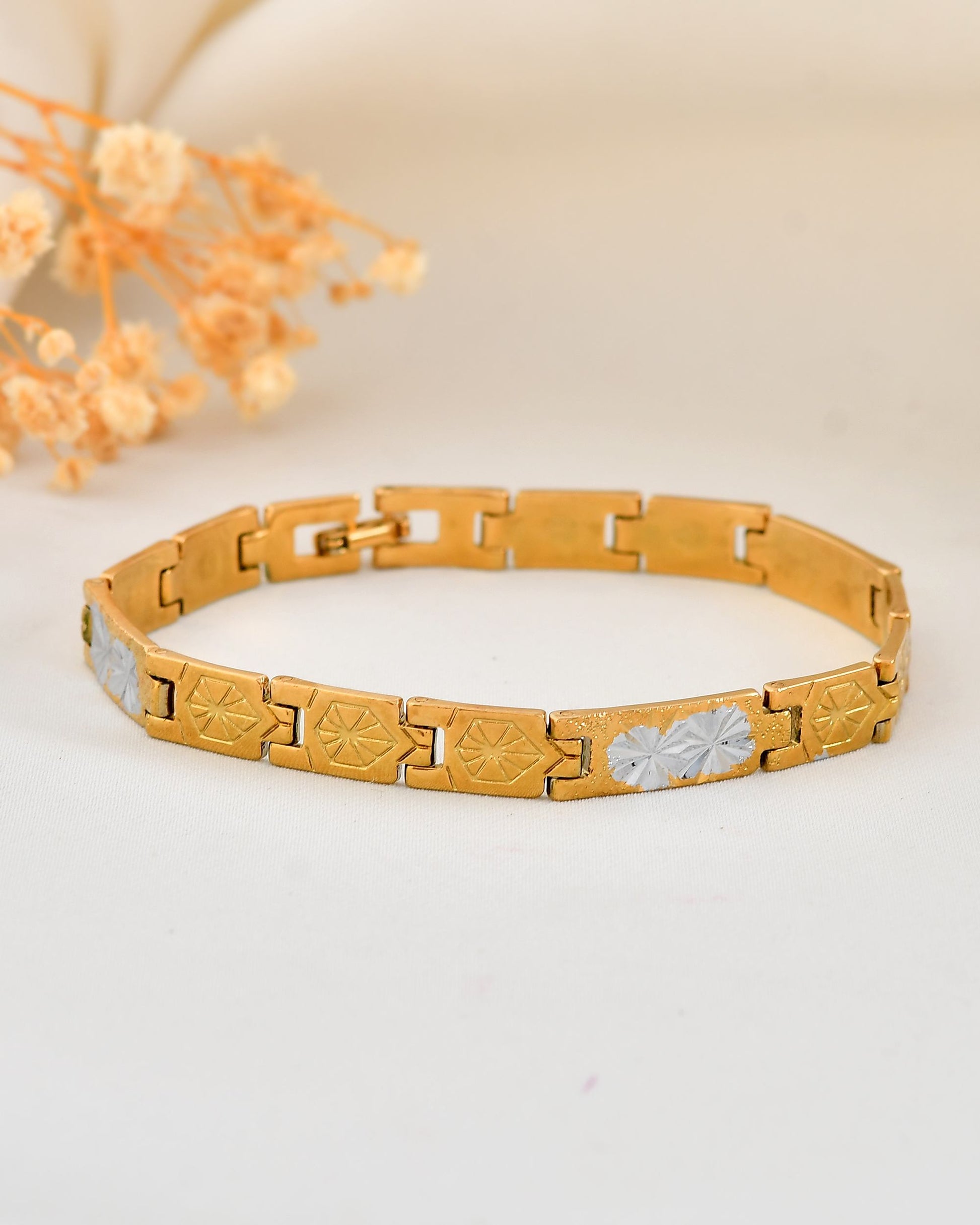 VOJ Gold And Silver Toned Stainless Steel Textural Bracelet For Men - Swadesiicart