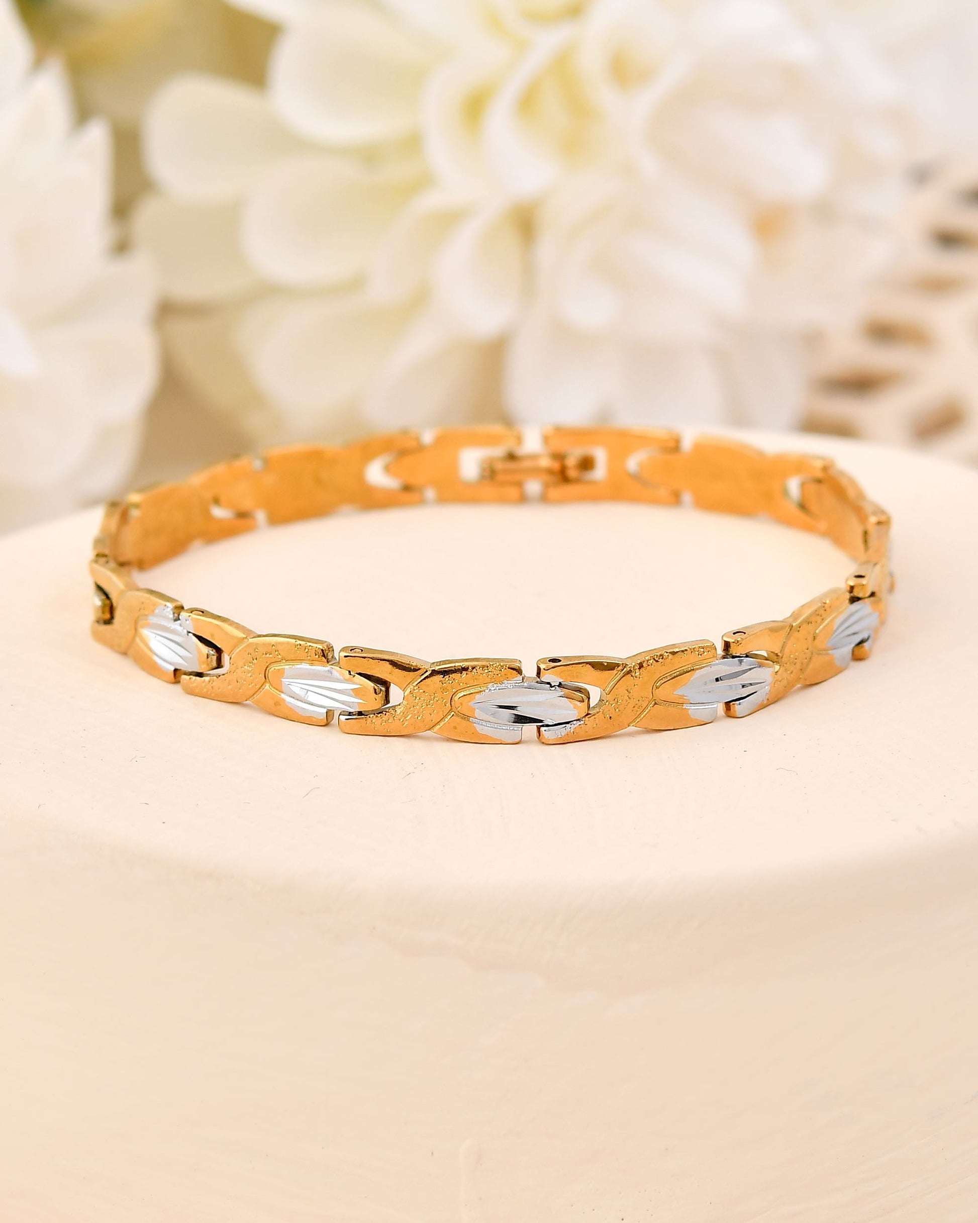 VOJ Gold And Silver Toned Stainless Steel Textural Linked Bracelet For Men - Swadesiicart