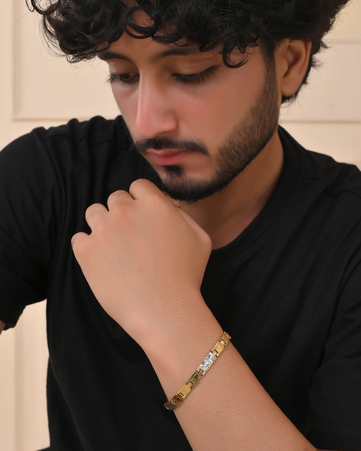VOJ Gold And Silver Toned Stainless Steel Linked Bracelet For Men - Swadesiicart