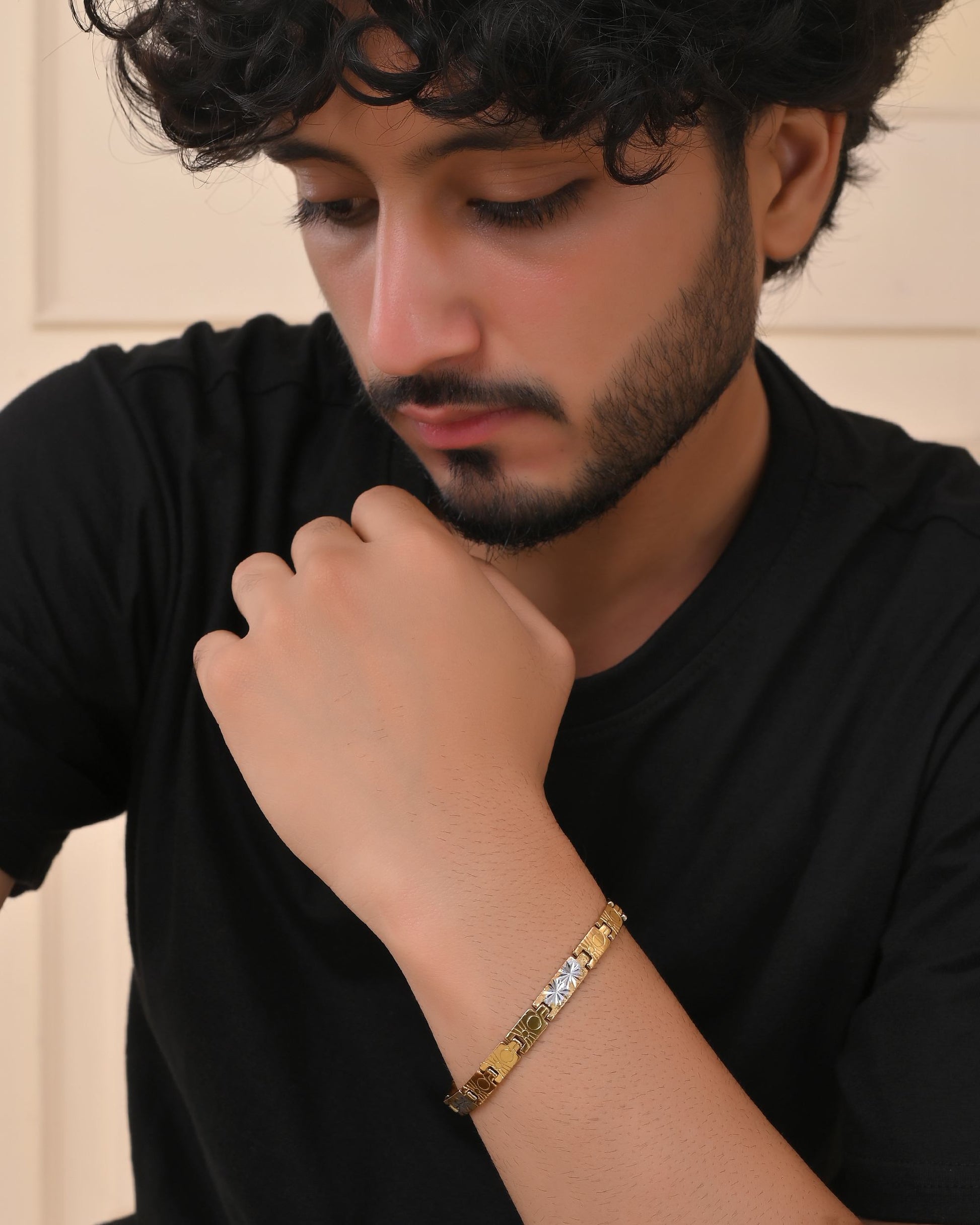VOJ Gold And Silver Toned Stainless Steel Linked Bracelet For Men - Swadesiicart