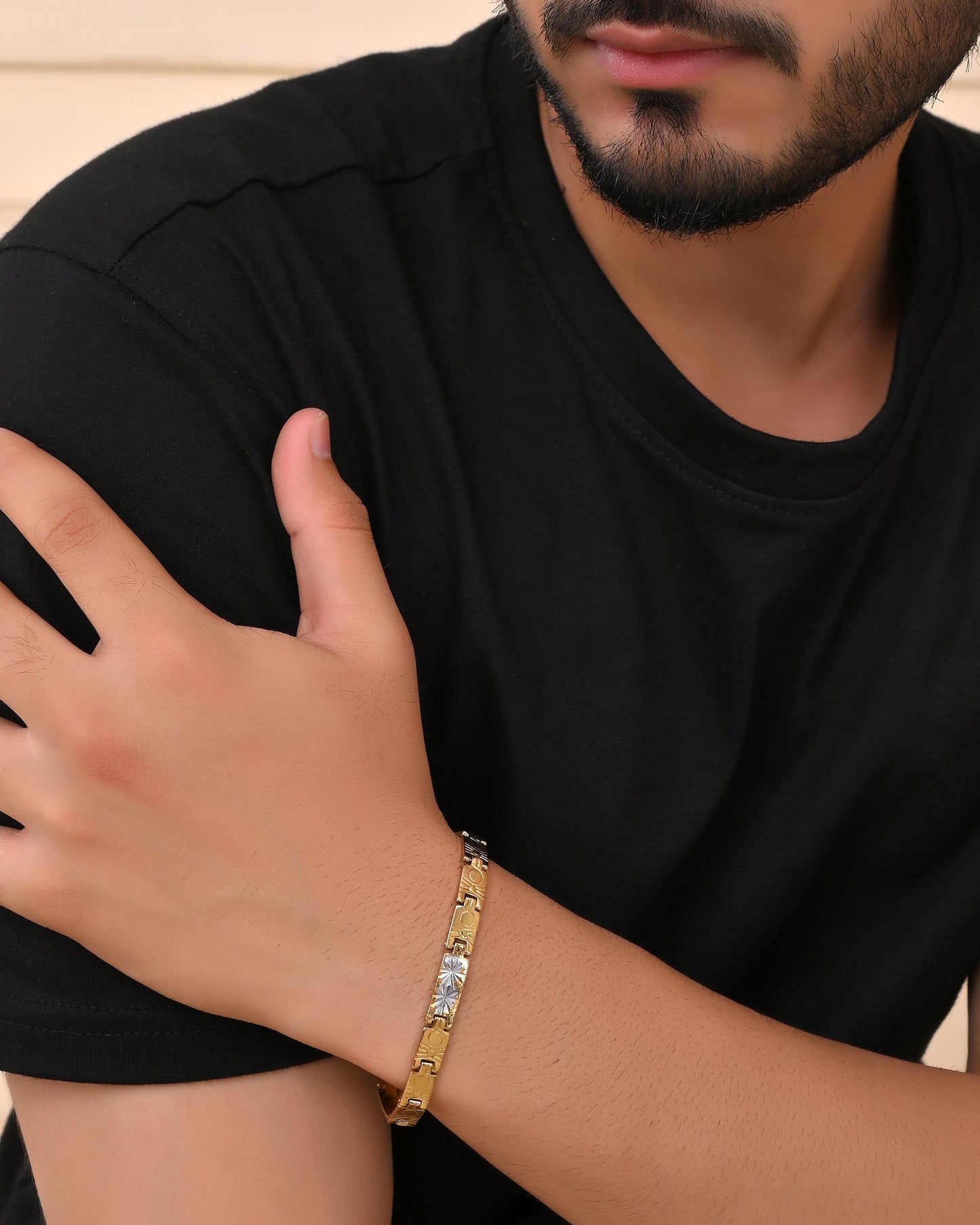 VOJ Gold And Silver Toned Stainless Steel Linked Bracelet For Men - Swadesiicart
