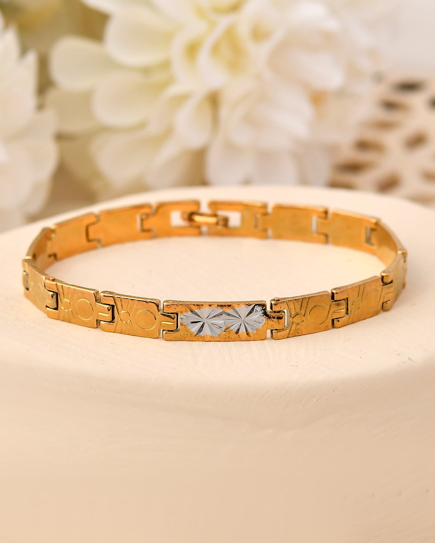 VOJ Gold And Silver Toned Stainless Steel Linked Bracelet For Men - Swadesiicart
