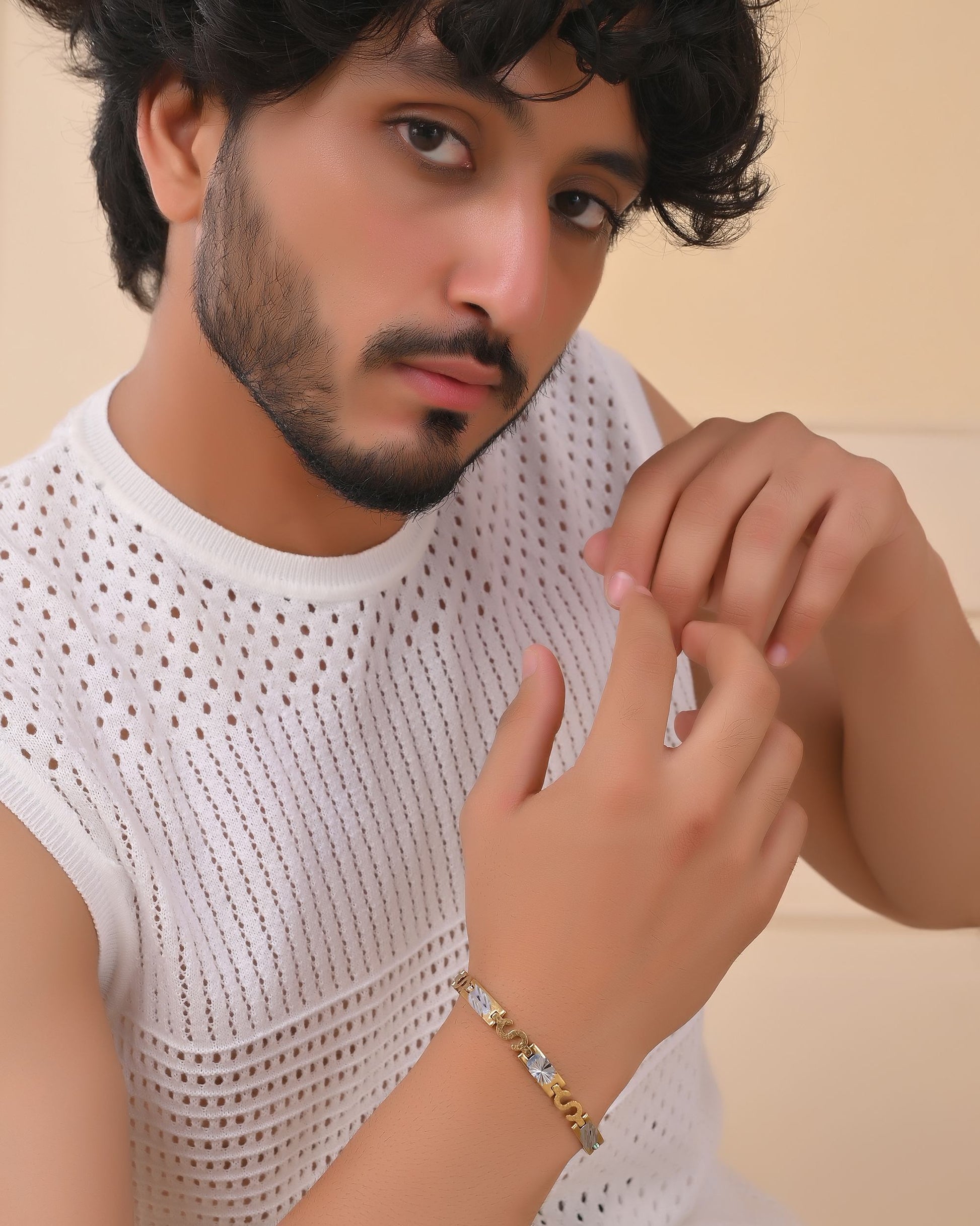 VOJ Gold And Silver Toned Stainless Steel Dolor Sign Bracelet For Men - Swadesiicart