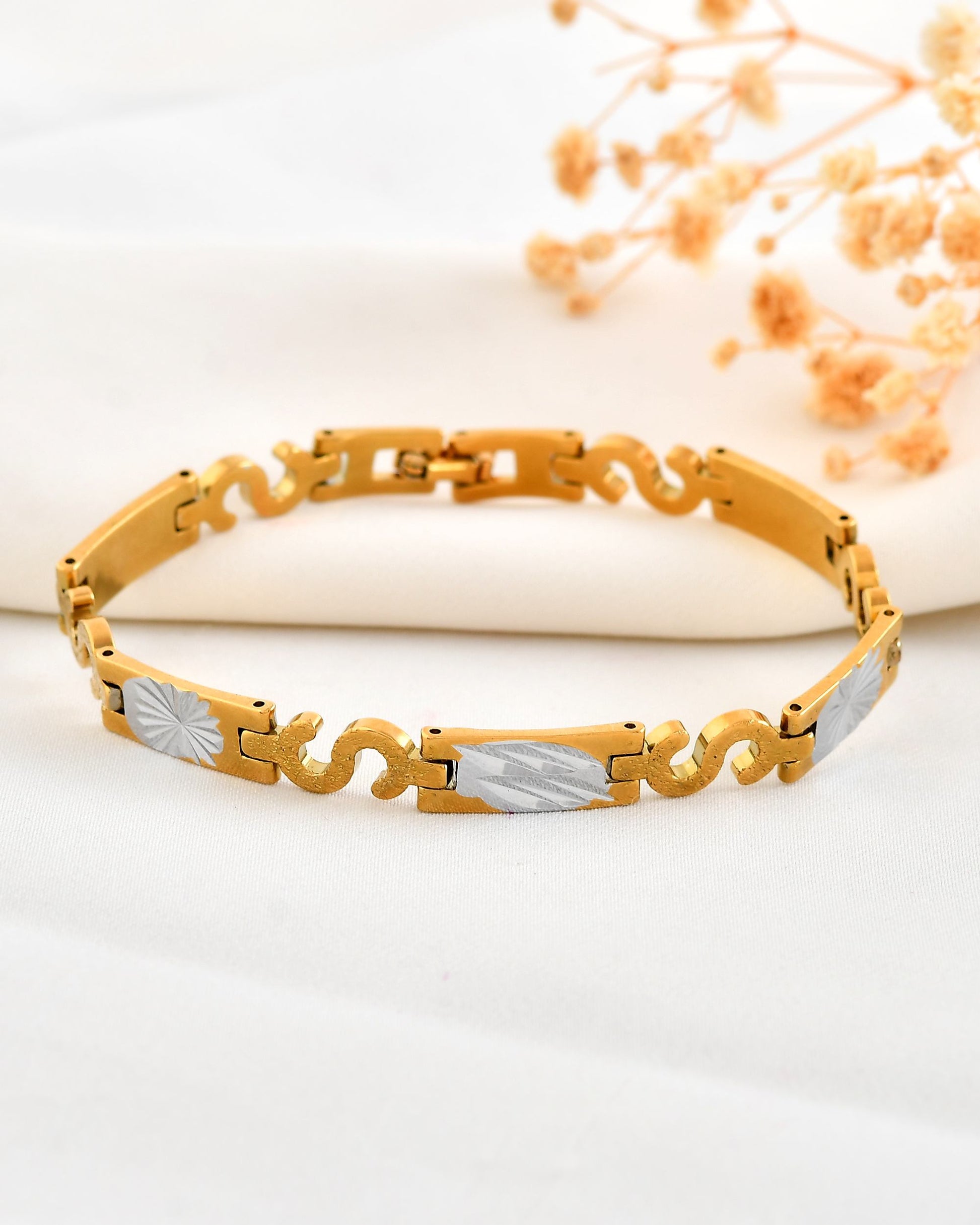 VOJ Gold And Silver Toned Stainless Steel Dolor Sign Bracelet For Men - Swadesiicart