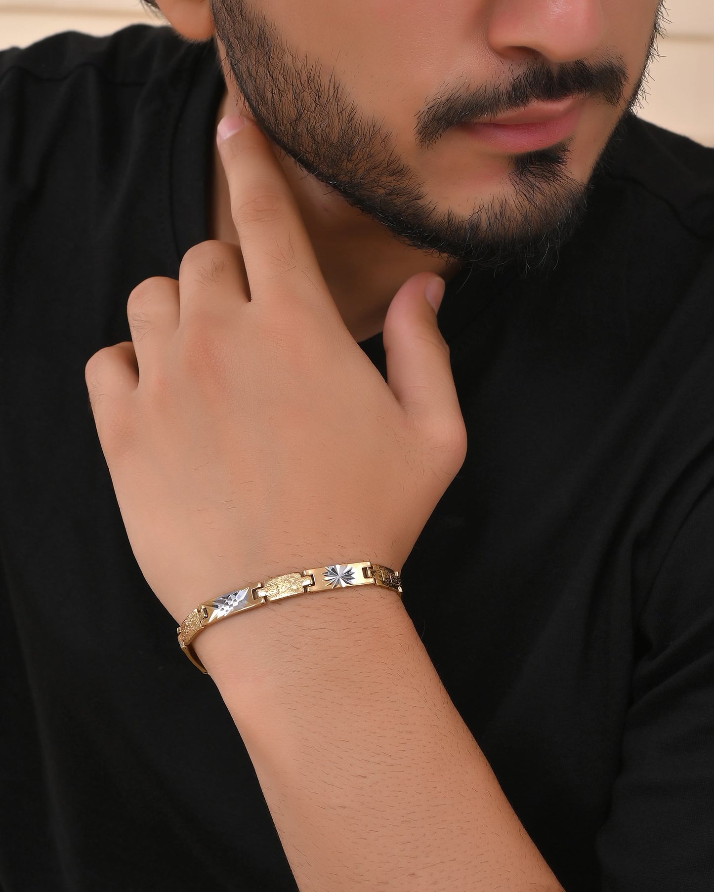 VOJ Gold And Silver Toned Stainless Steel Textural Designer Bracelet For Men - Swadesiicart