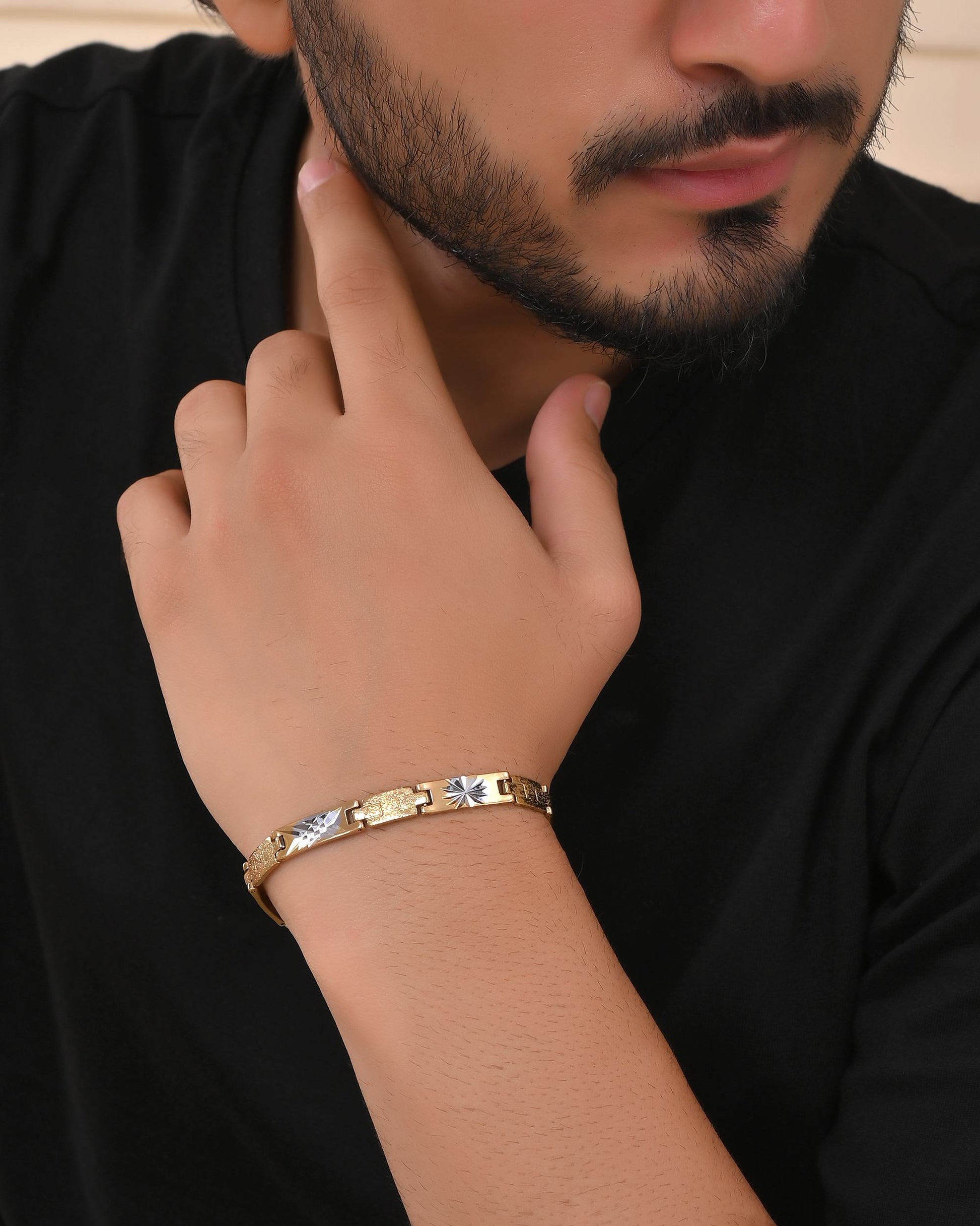 VOJ Gold And Silver Toned Stainless Steel Textural Designer Bracelet For Men - Swadesiicart