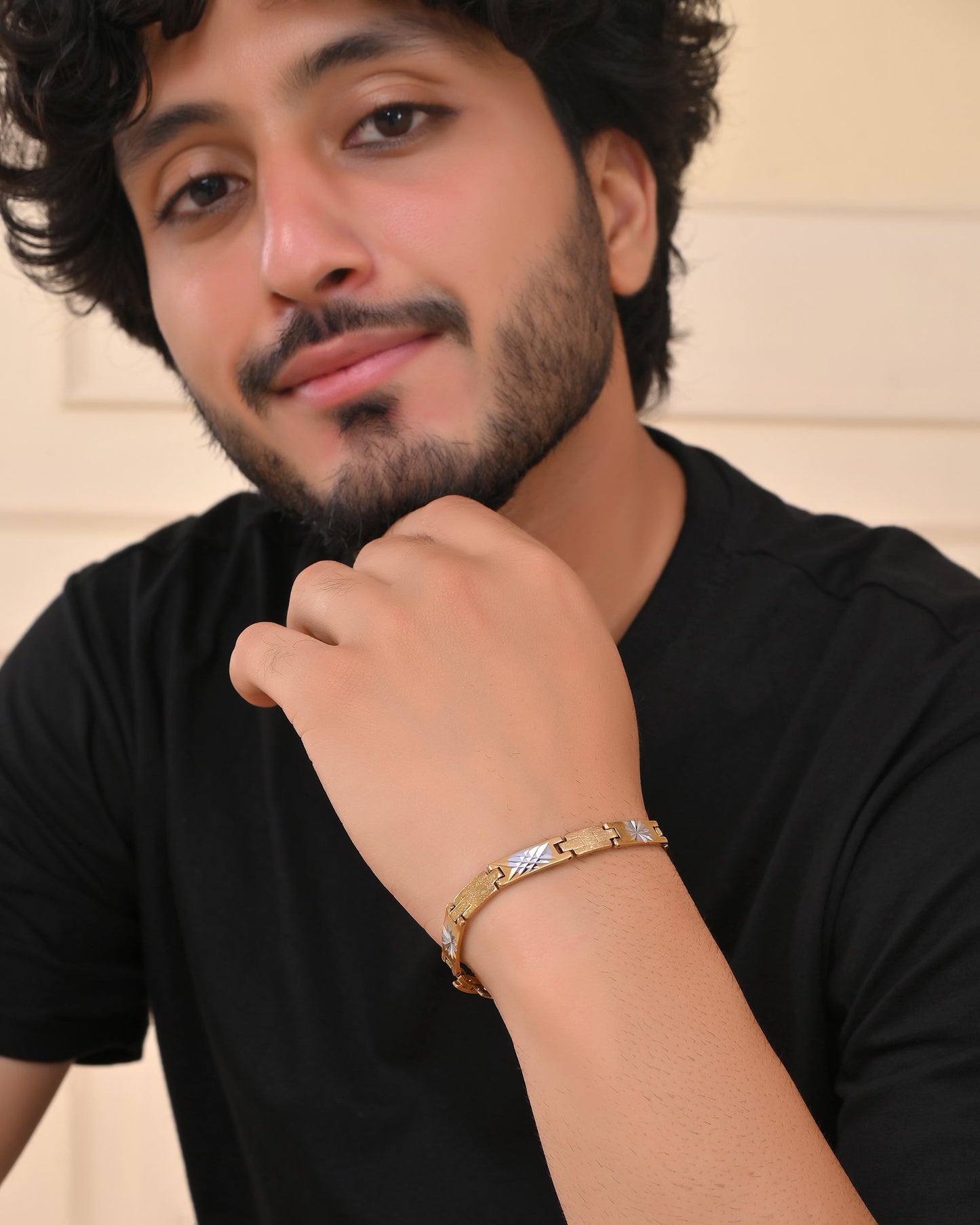 VOJ Gold And Silver Toned Stainless Steel Textural Designer Bracelet For Men - Swadesiicart
