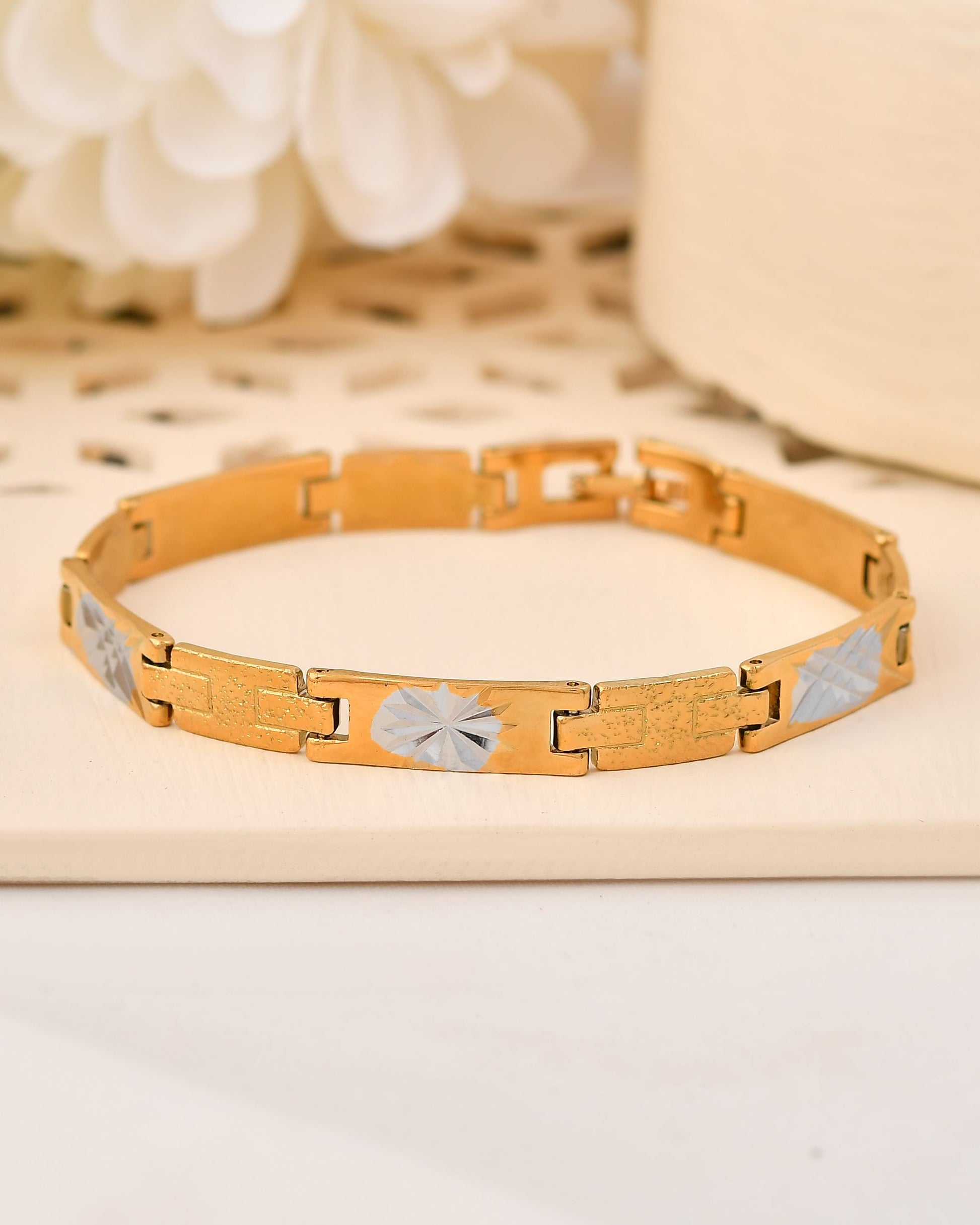 VOJ Gold And Silver Toned Stainless Steel Textural Designer Bracelet For Men - Swadesiicart