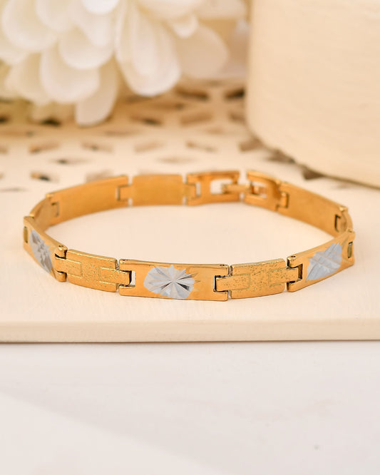 VOJ Gold And Silver Toned Stainless Steel Textural Designer Bracelet For Men - Swadesiicart