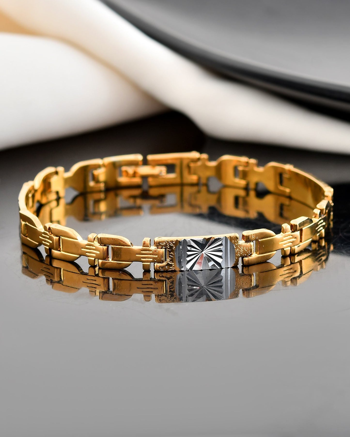 VOJ Dual Toned Textural Designer Bracelet For Men - Swadesiicart