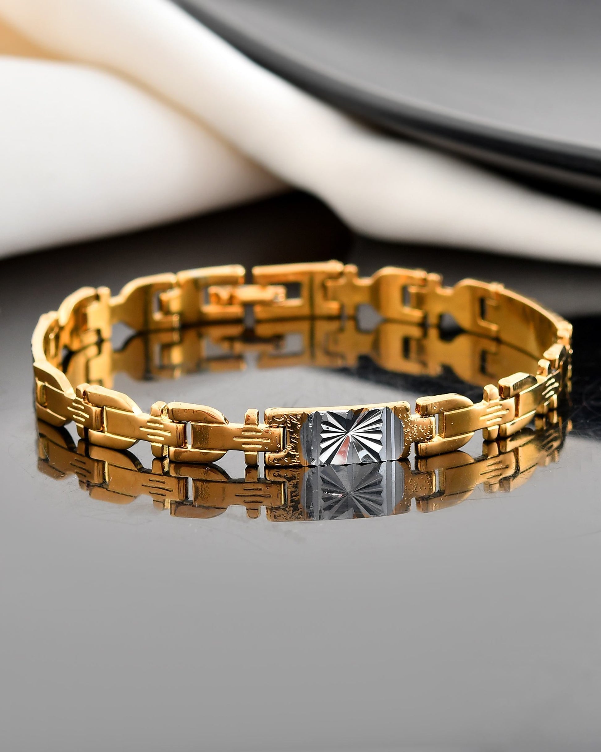 VOJ Dual Toned Textural Designer Bracelet For Men - Swadesiicart