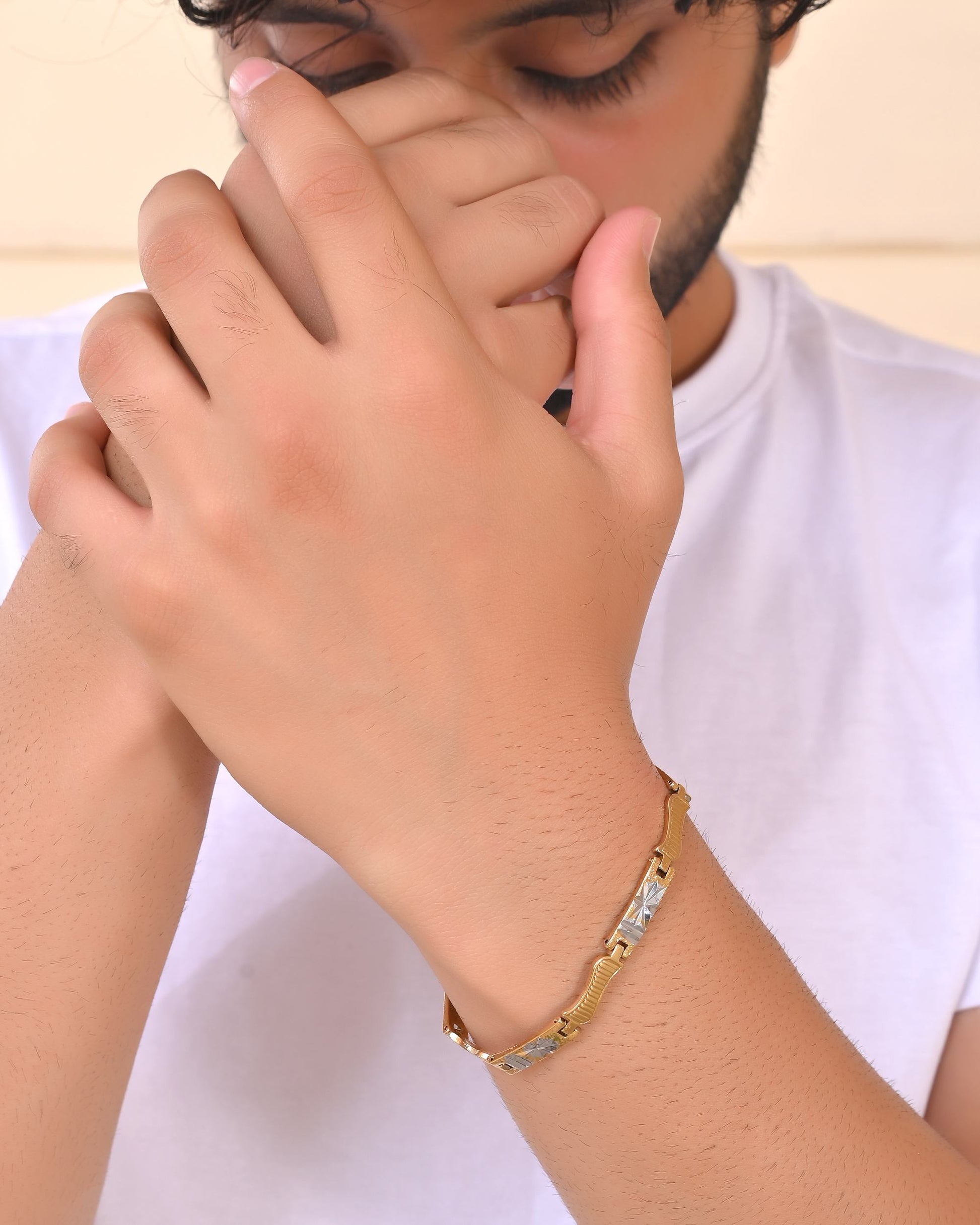 VOJ Double Toned Textural Designer Linked Bracelet For Men - Swadesiicart