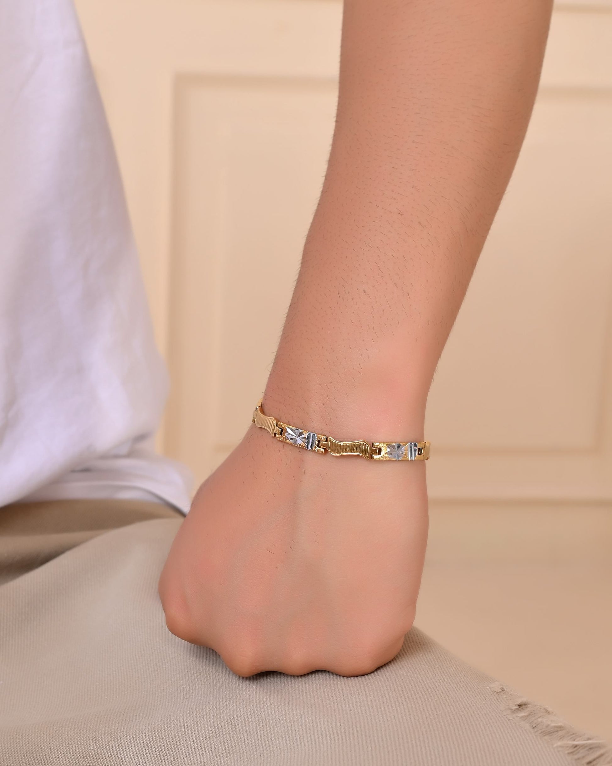 VOJ Double Toned Textural Designer Linked Bracelet For Men - Swadesiicart
