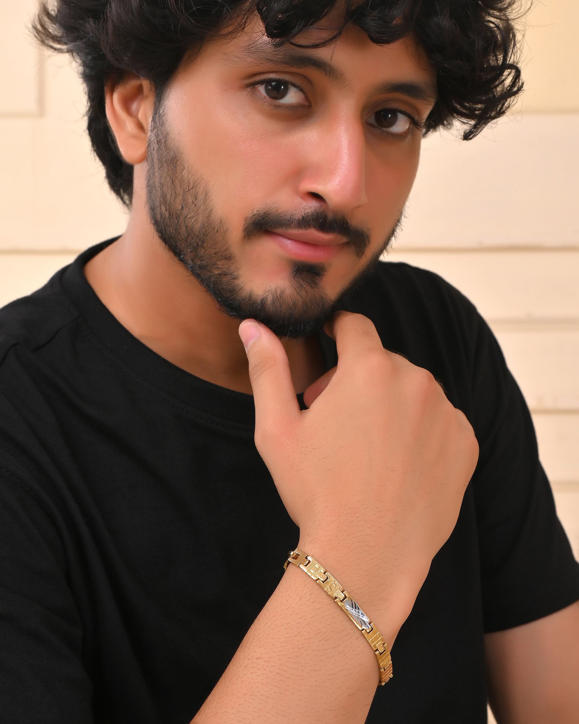 VOJ Dual Plated Textural Designed Linked Bracelet For Men - Swadesiicart