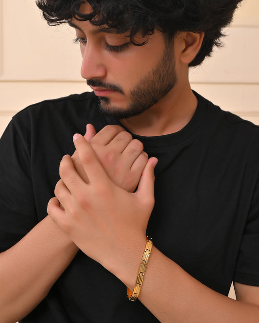 VOJ Gold Polished Linked Designed Bracelet For Men's - Swadesiicart