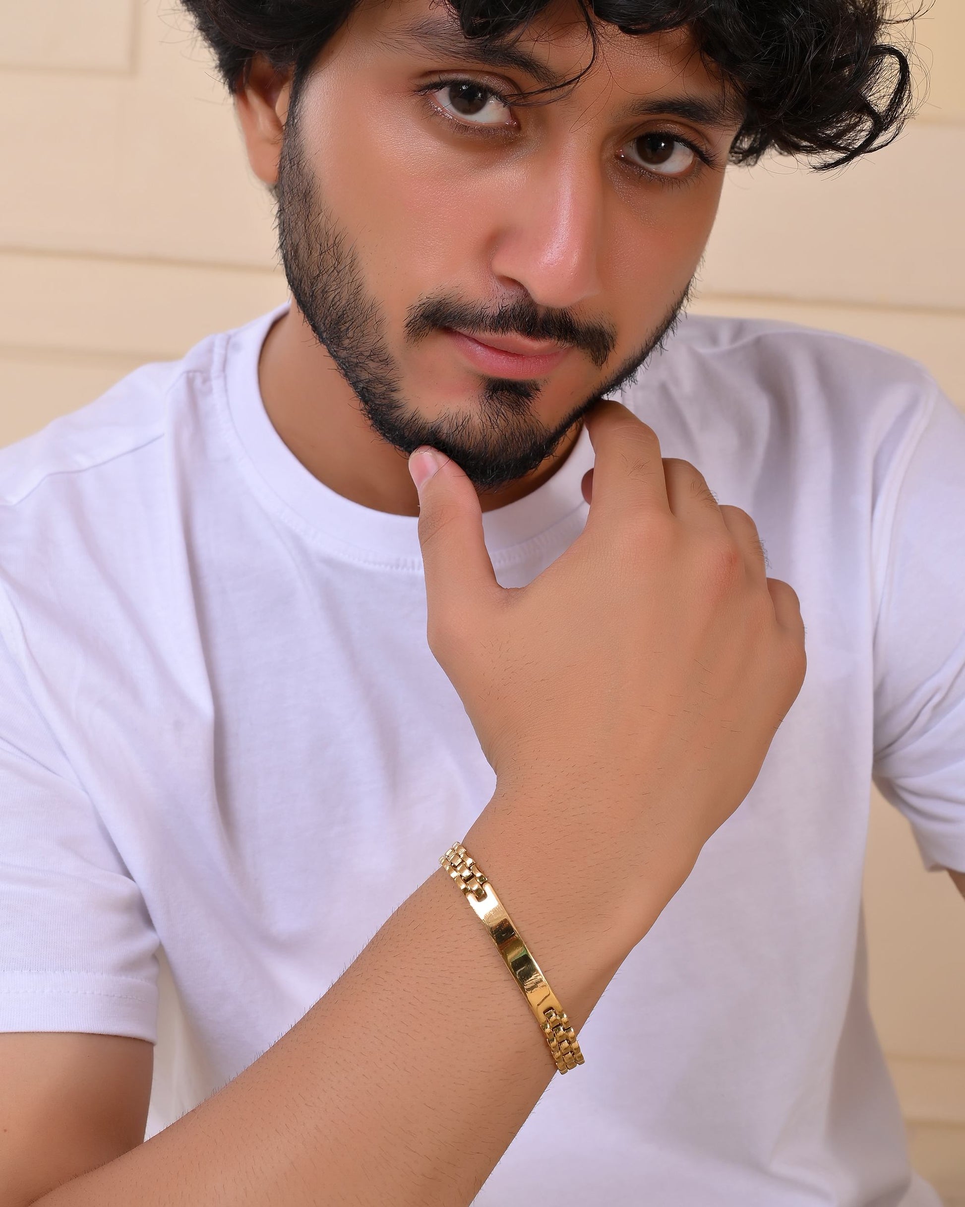 VOJ Men Gold Polished Link Bracelet - Swadesiicart