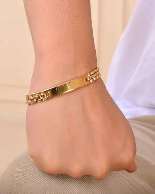 VOJ Men Gold Polished Link Bracelet - Swadesiicart