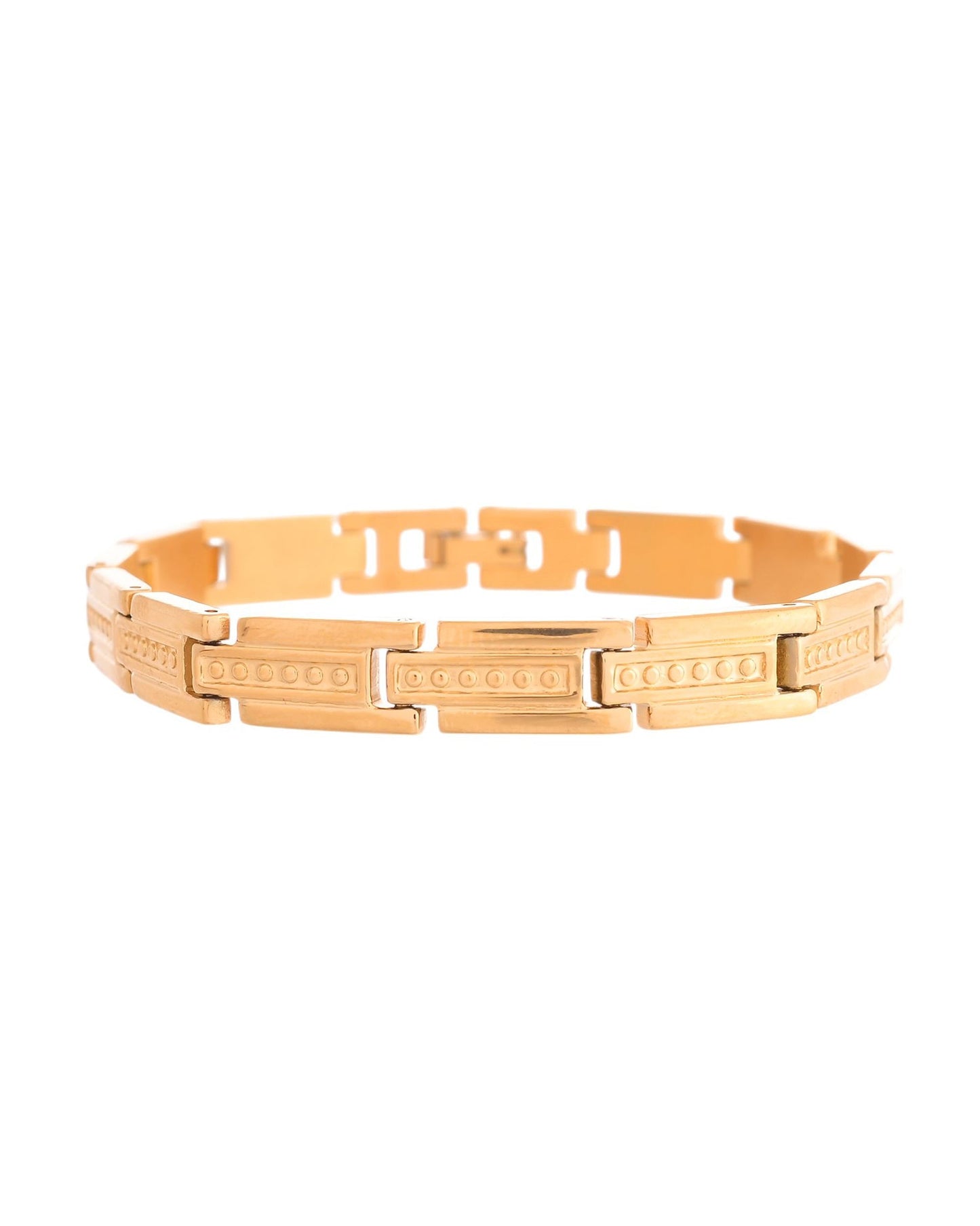 VOJ Men Gold Polished Textural Link Bracelet - Swadesiicart