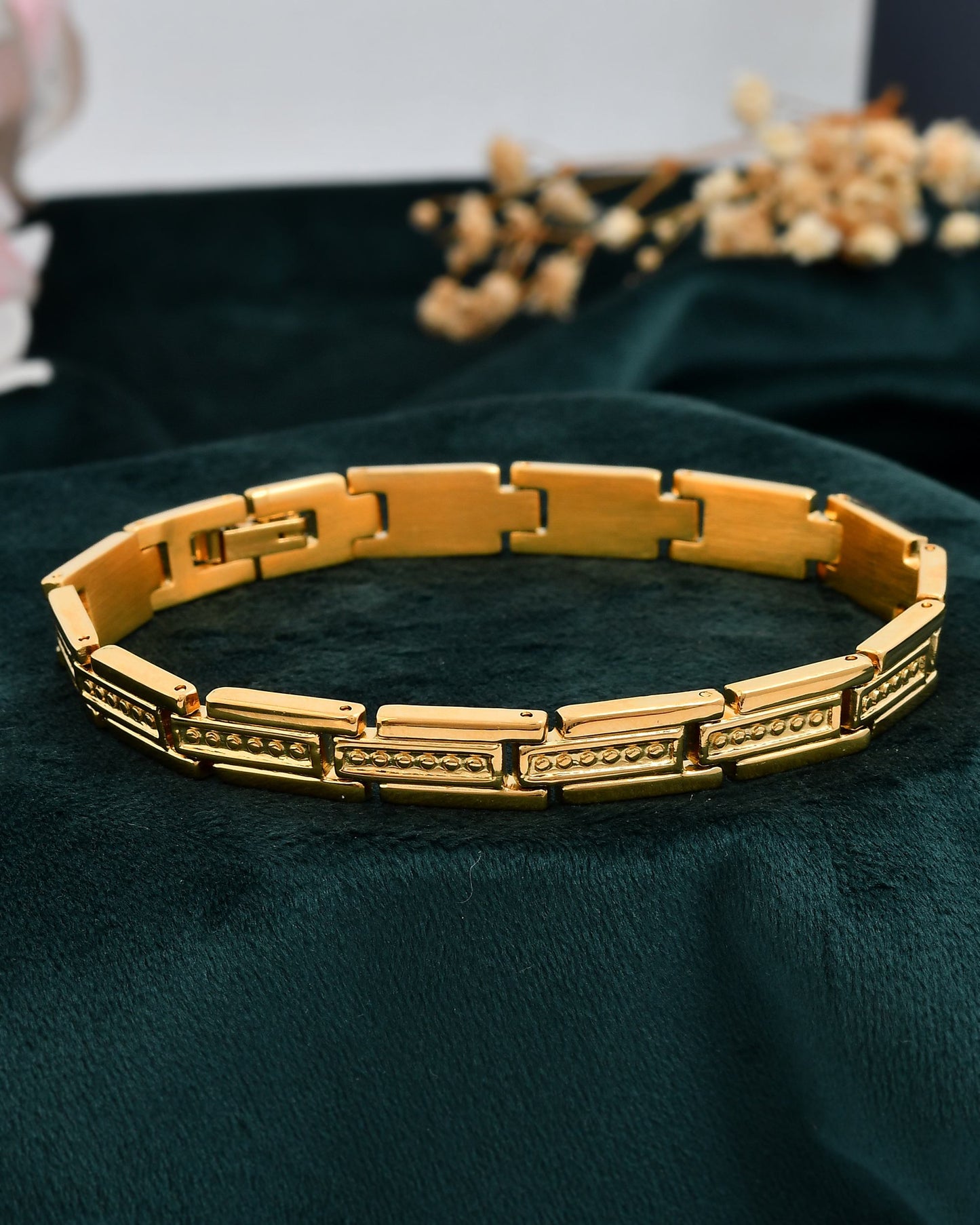 VOJ Men Gold Polished Textural Link Bracelet - Swadesiicart