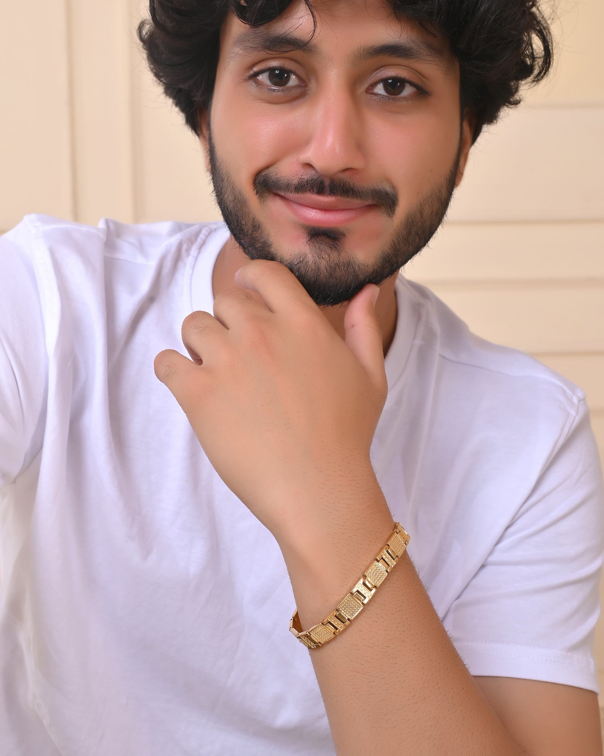 VOJ Men Gold-Toned Stainless Steel Textured Chain Bracelet - Swadesiicart