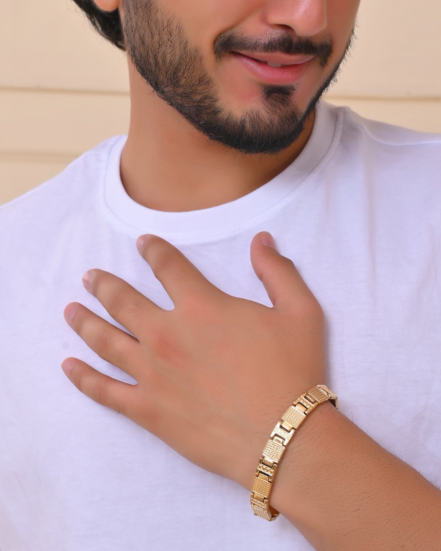 VOJ Men Gold-Toned Stainless Steel Textured Chain Bracelet - Swadesiicart