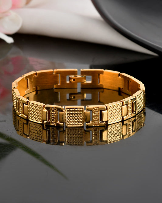 VOJ Men Gold-Toned Stainless Steel Textured Chain Bracelet - Swadesiicart