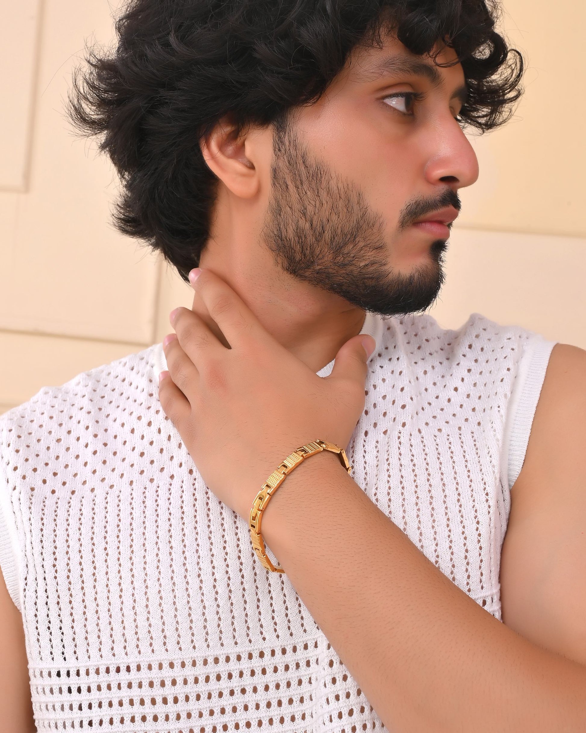 VOJ Men Gold-Toned Stainless Steel Linked Designer Chain Bracelet - Swadesiicart